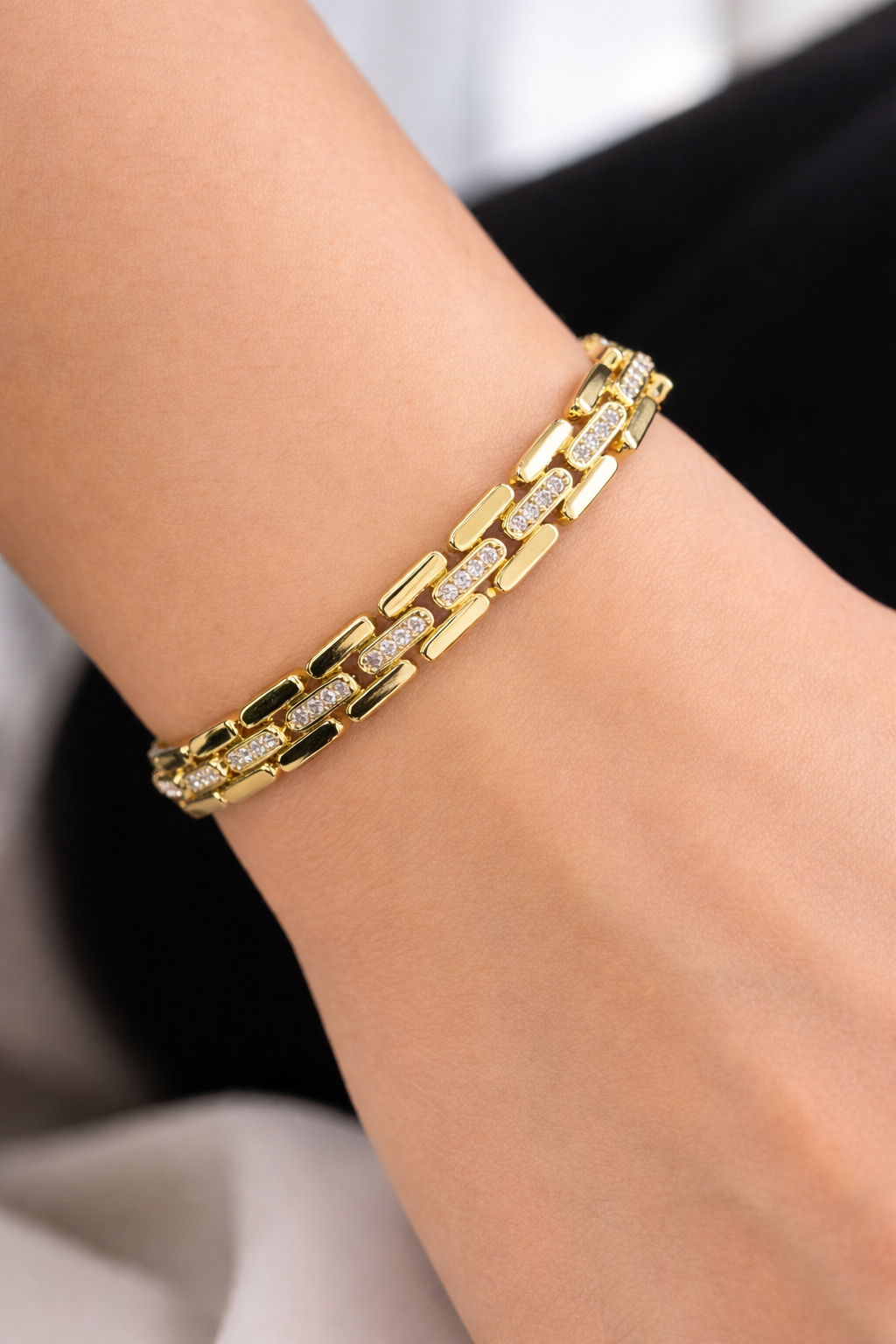 Altın Renk Taş Detaylı 14K Altın Kaplama Bileklik