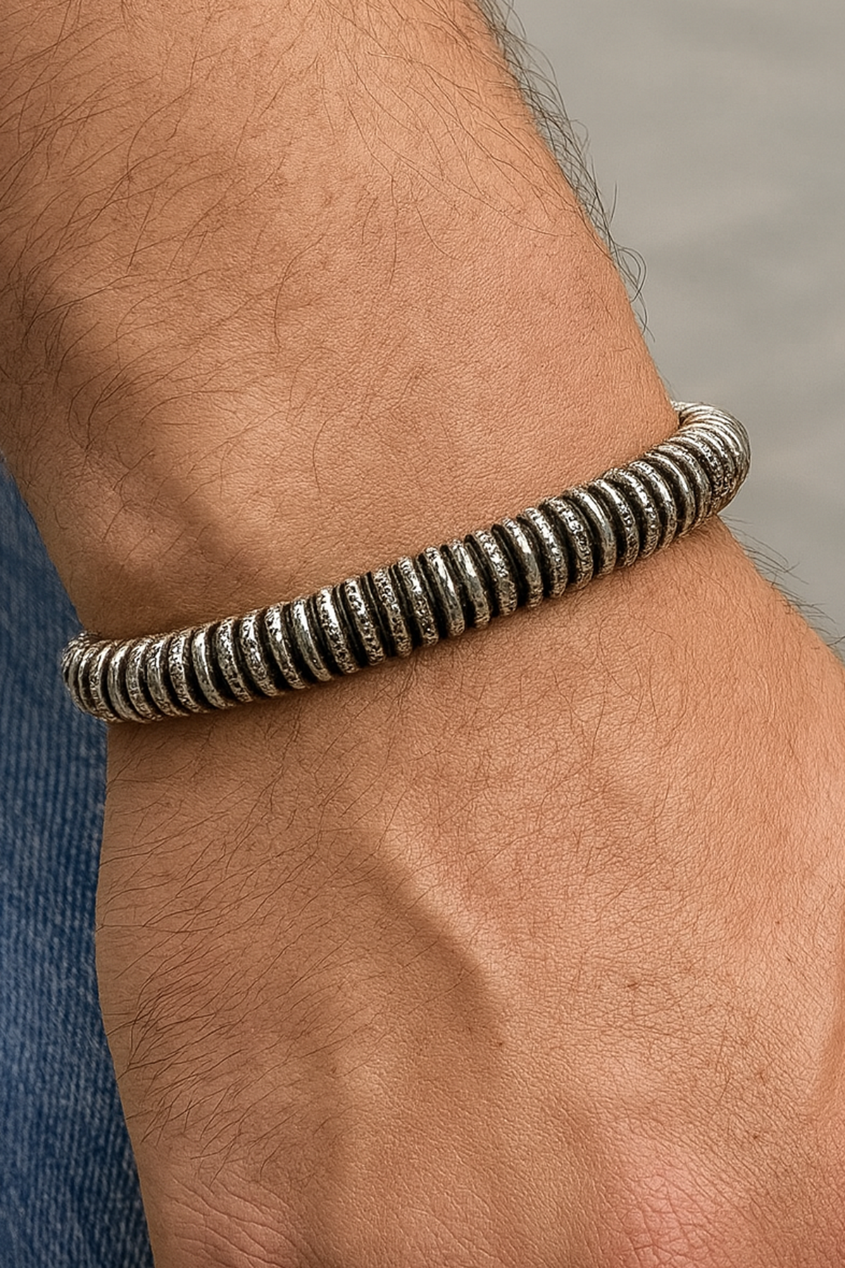 Gümüş Renk Erkek Çelik Kelepçe Bileklik