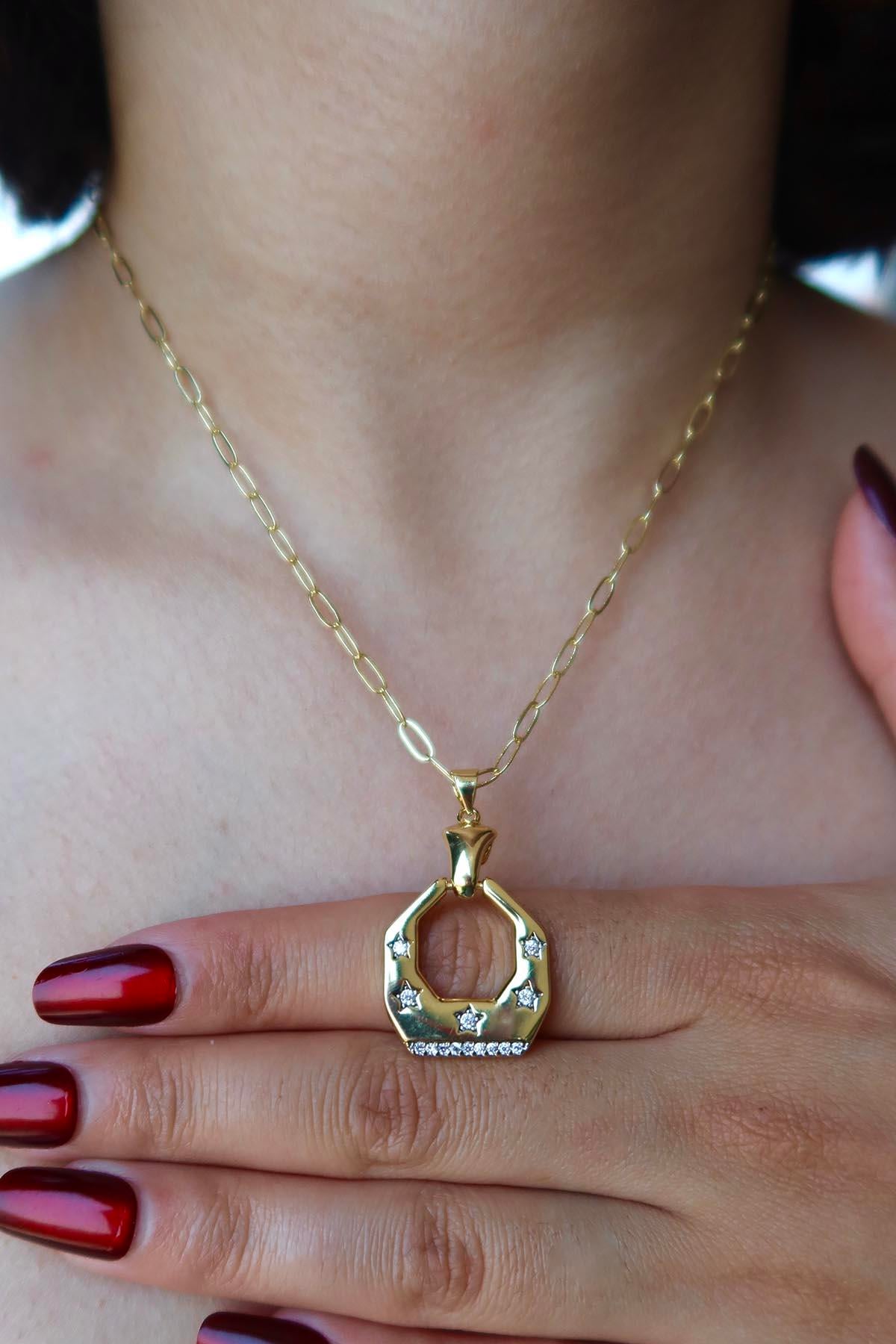 Altın Renk Taş Detaylı YSX Y Kolye