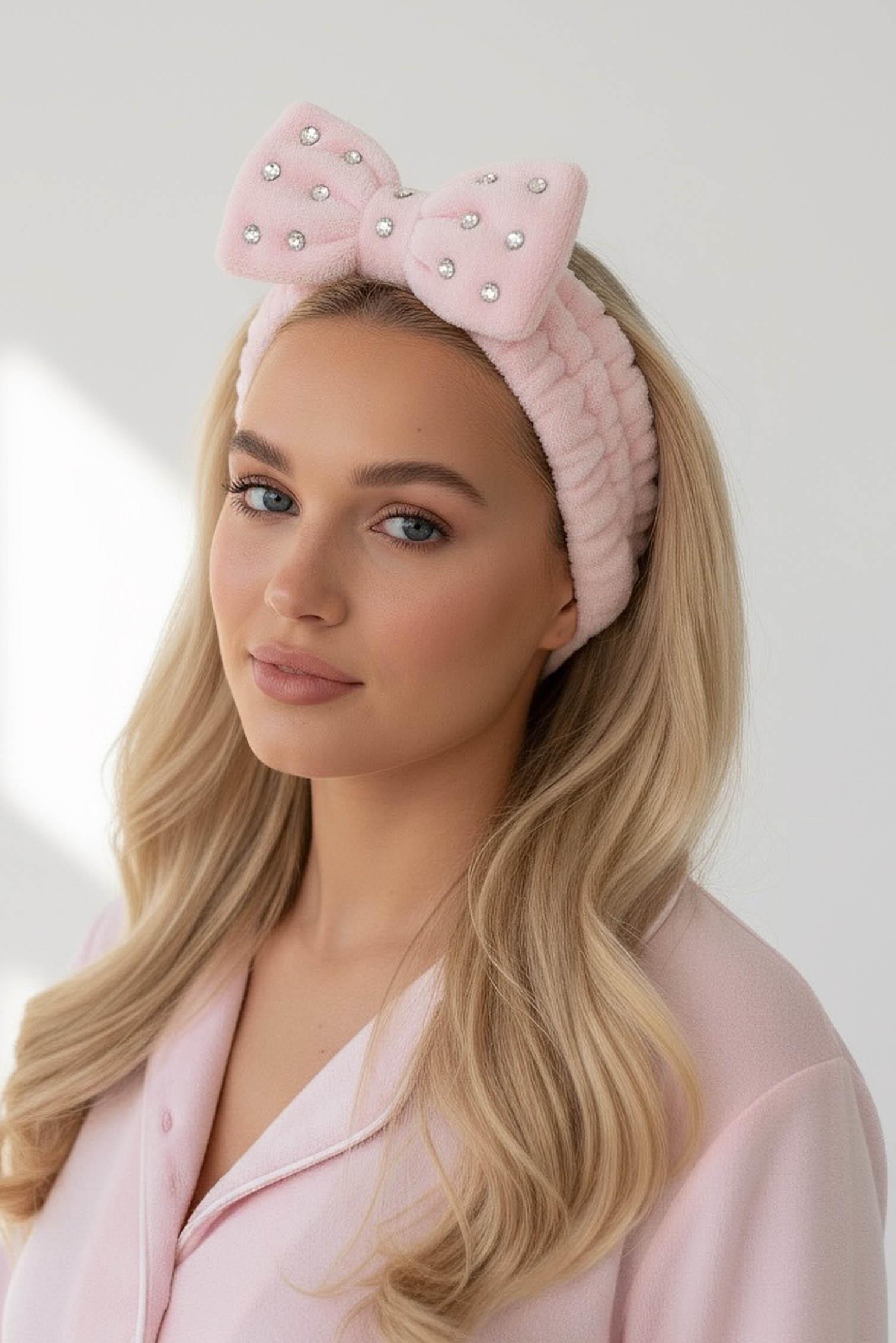 Pembe Renk Kurdele Figürlü Taş Detaylı Peluş Saç Bandı