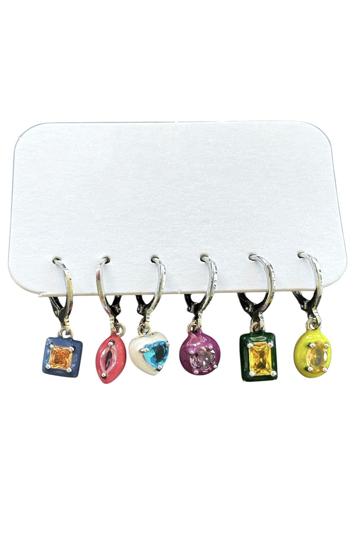 Gümüş Renk Taş Detaylı Küpe Set