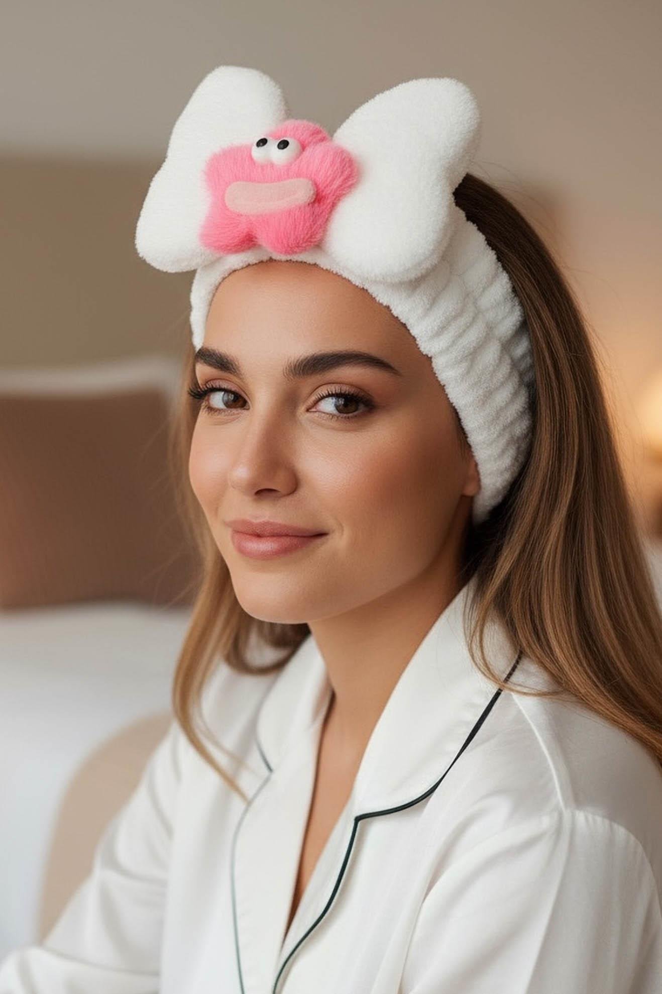 Beyaz Renk Canavar Figürlü Peluş Saç Bandı