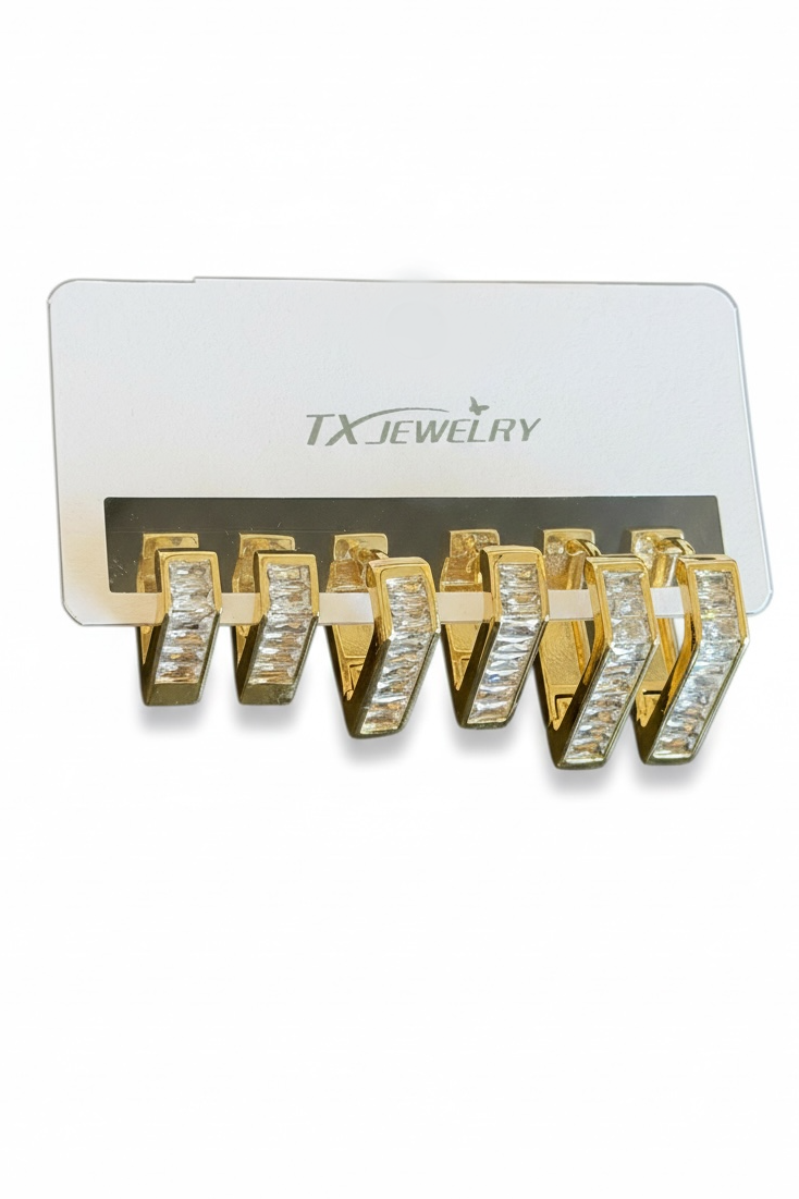 Altın Renk 6'lı Taş Detaylı TX 14K Altın Kaplama Küpe Set