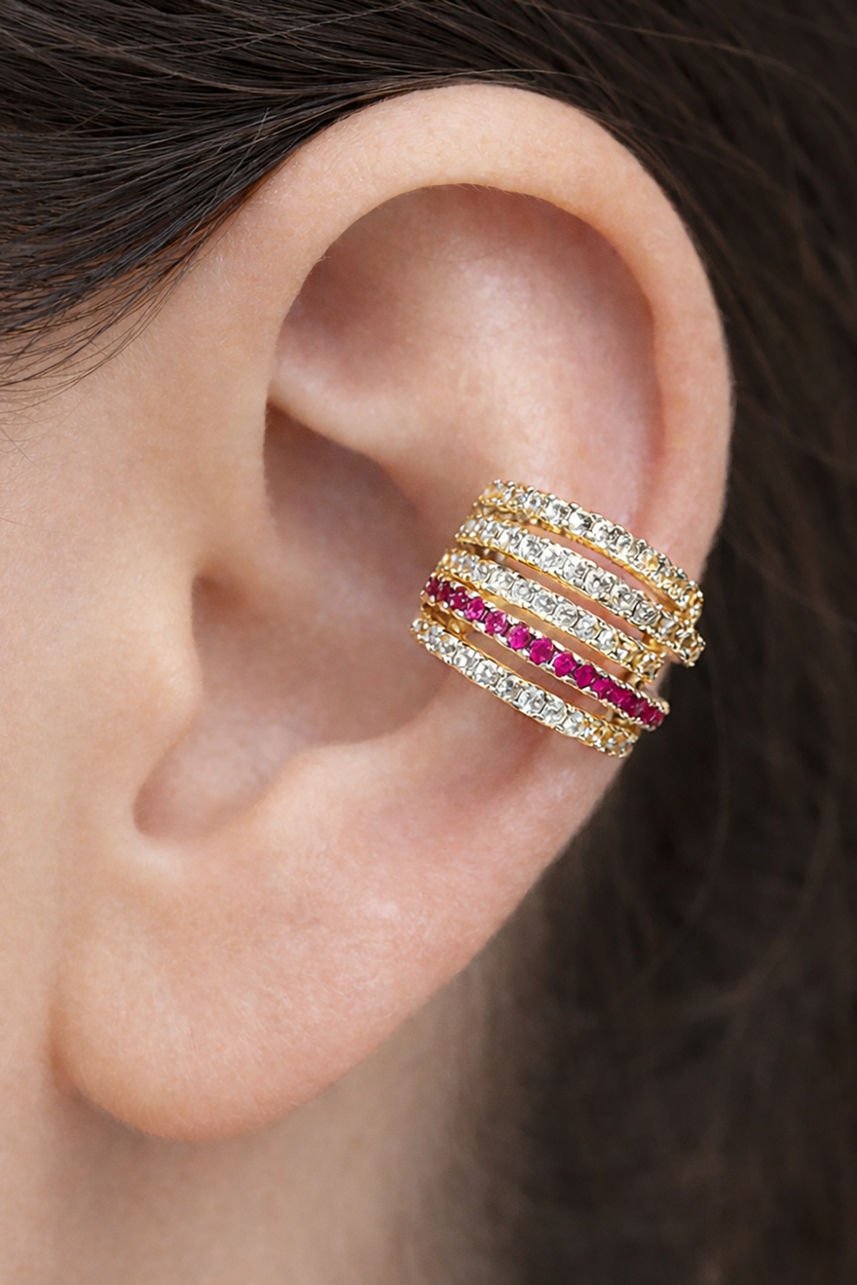 Altın Renk Taş Detaylı 14K Altın Kaplama TX Ear Cuff (Tek)