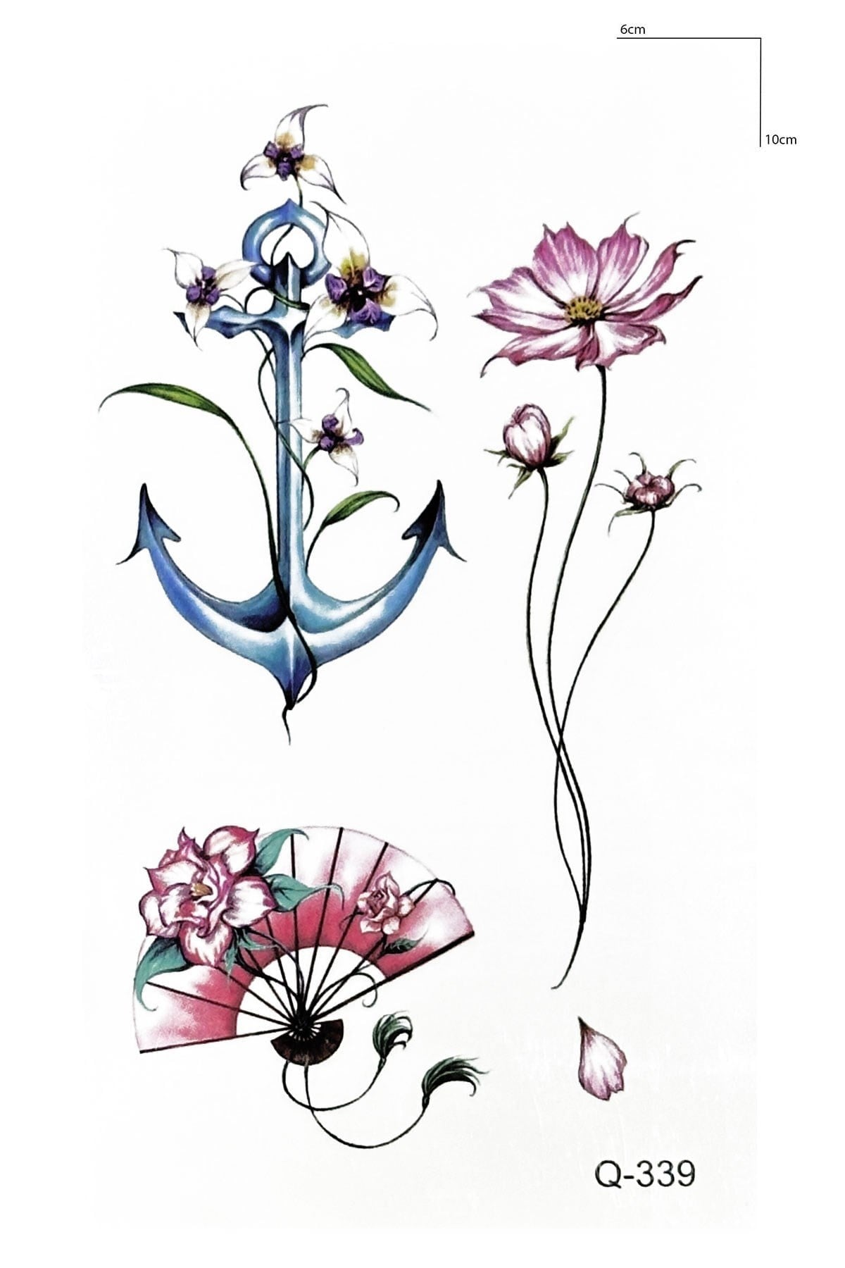 Çapa Çiçek Yelpaze Mini Geçici Dövme Tattoo