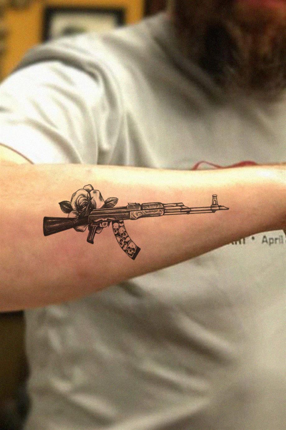 AK47 Silah Keleş Geçici Dövme Tattoo