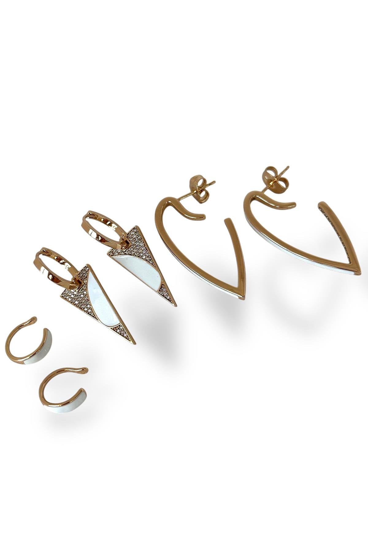 Altın Renk 6'lı Çelik Xuping Küpe Ve Ear Cuff Set