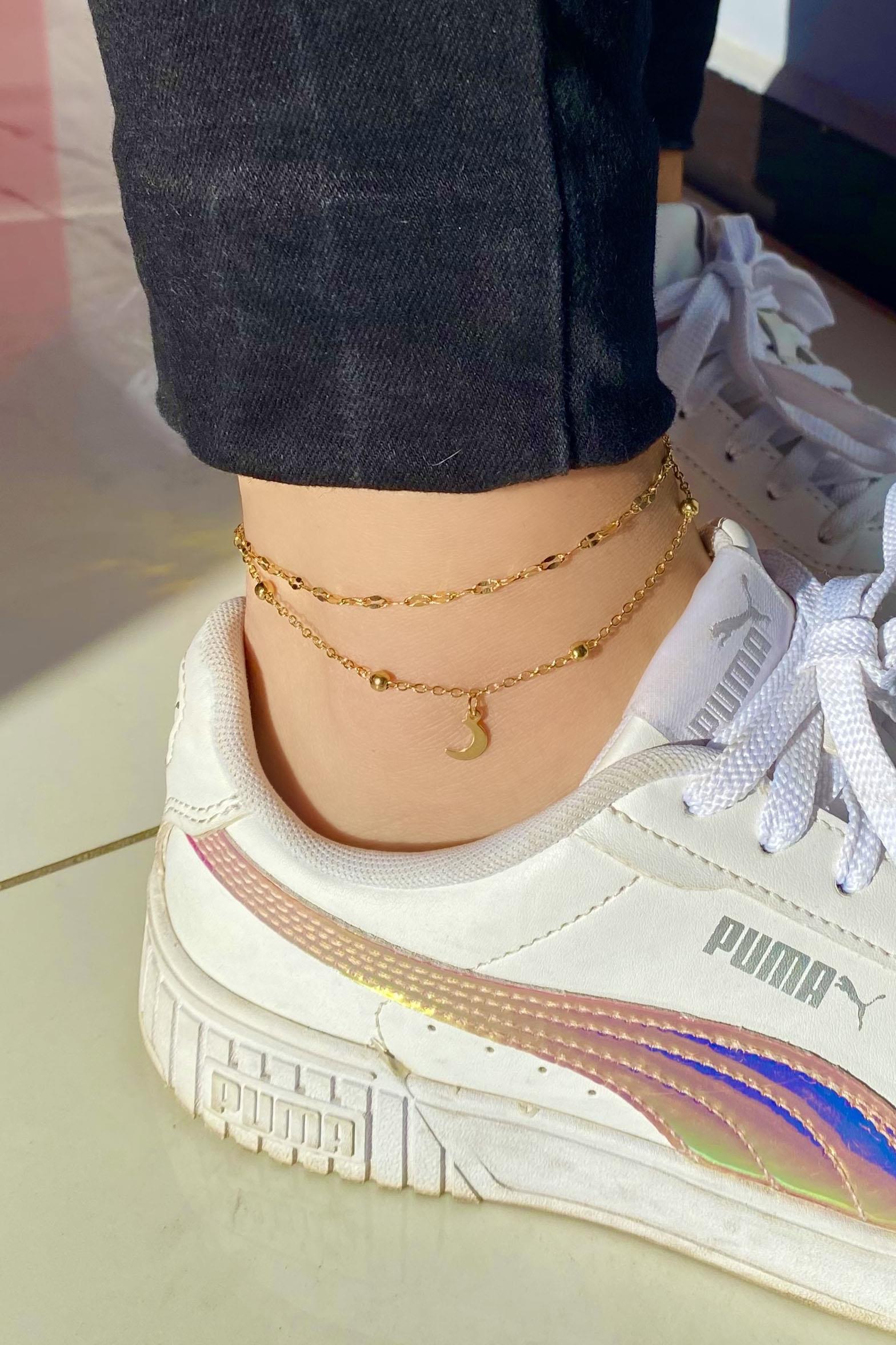 Altın Renk Ay Figürlü Çelik Halhal