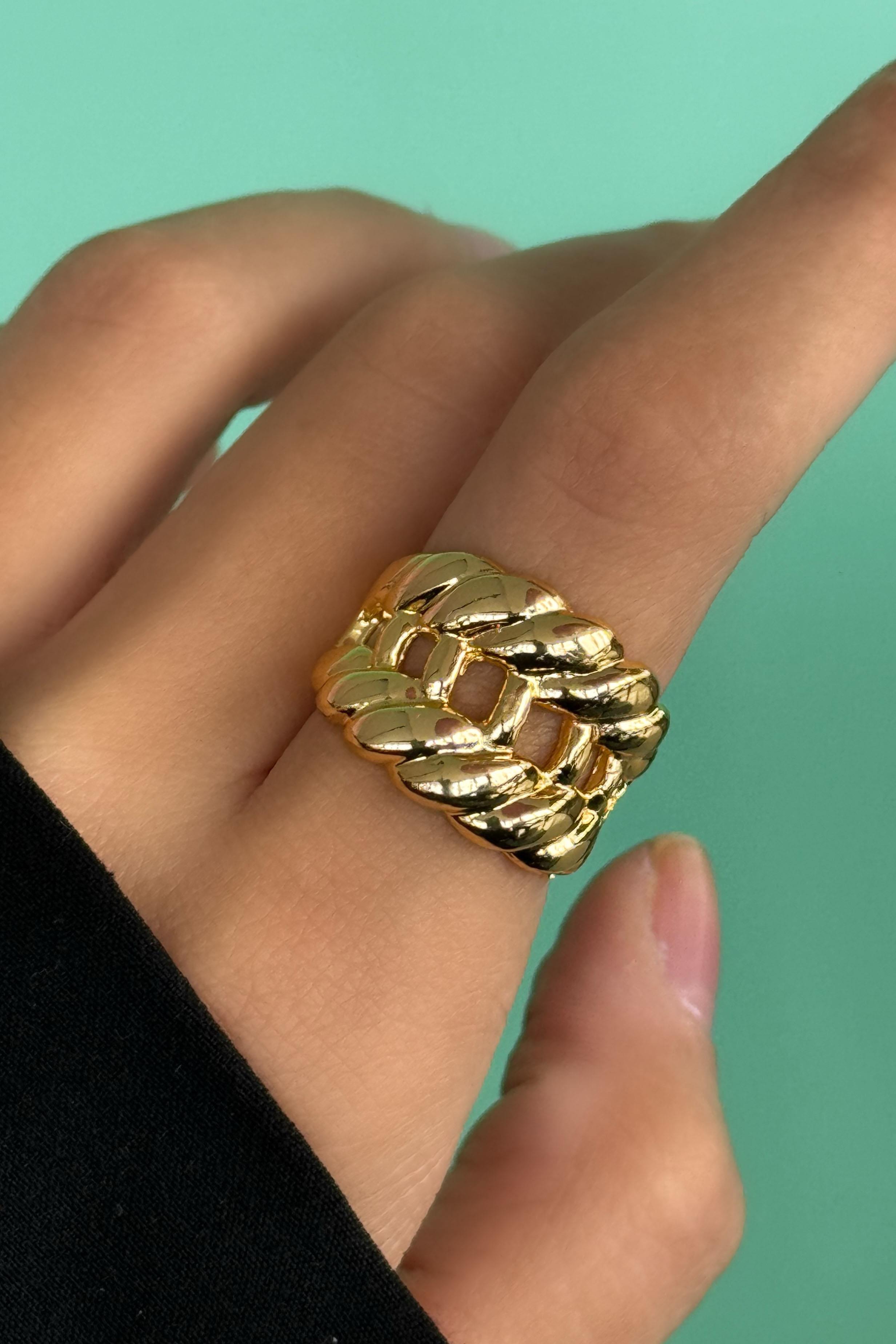 Altın Renk Burgu Detaylı Metal Ayarlanabilir Yüzük