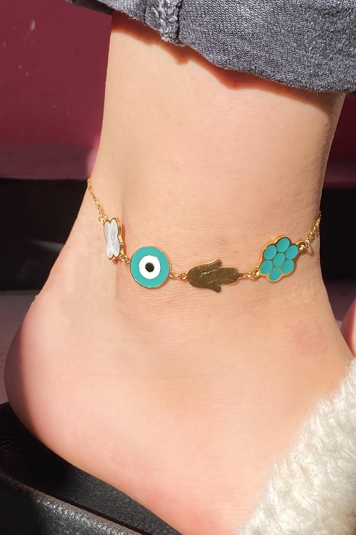 Altın Renk El Figürlü Çelik Halhal