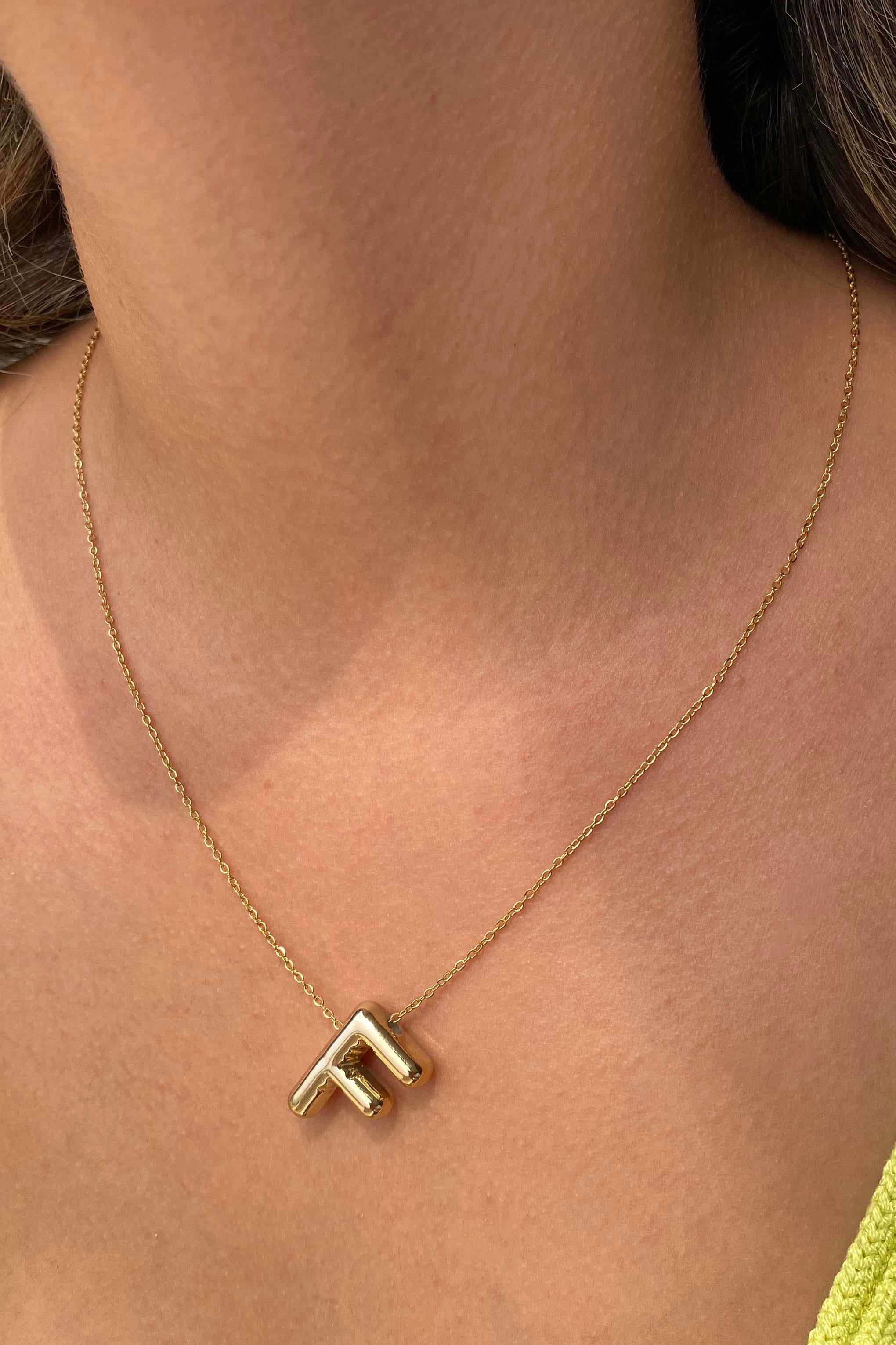 Altın Renk F Harf Çelik Balon Kolye