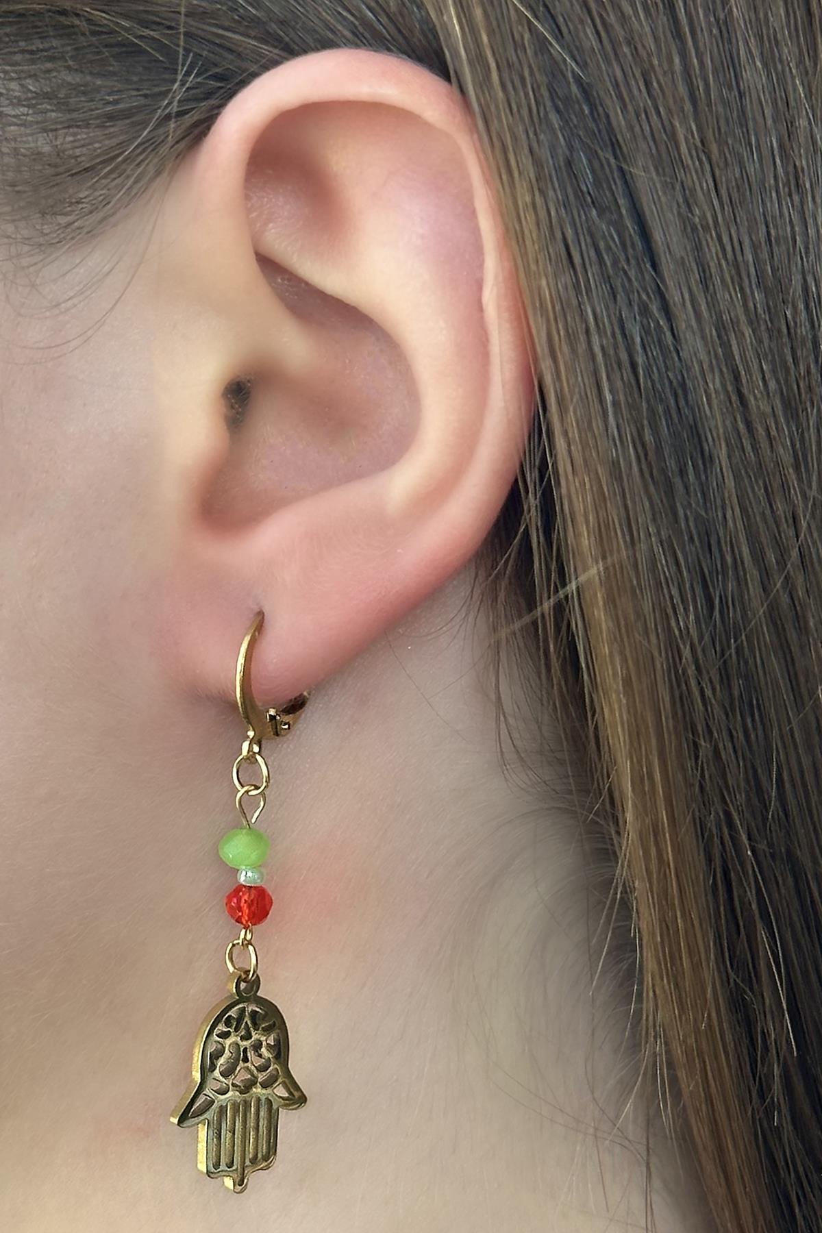 Altın Renk Fatma Ana Eli Figürlü Çelik Küpe (Çift)