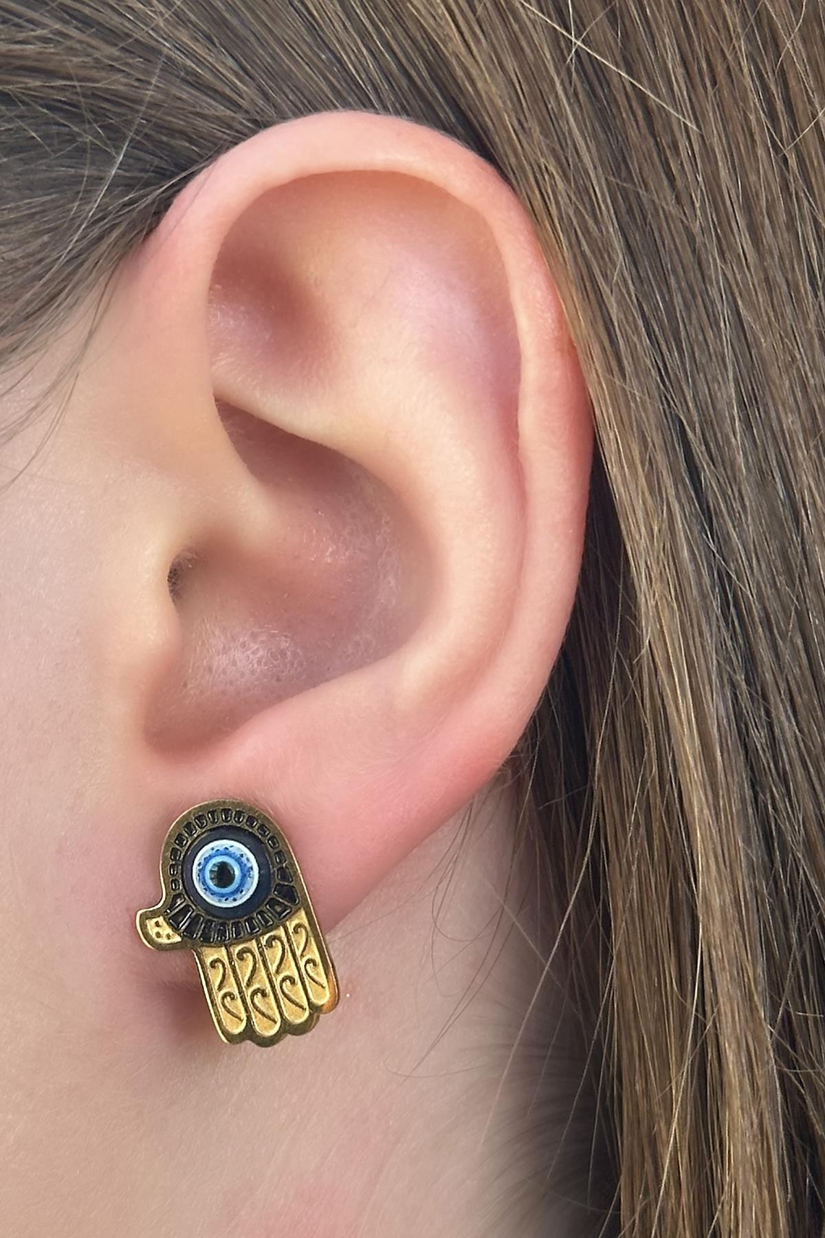 Altın Renk Fatma Ana Eli Figürlü Çelik Küpe (Çift)