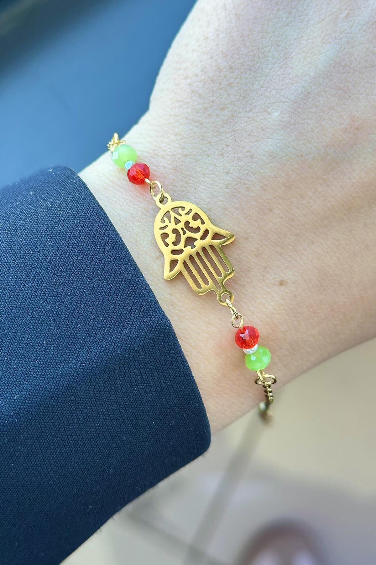 Altın Renk Fatma Ana Eli Figürlü Çelik Bileklik