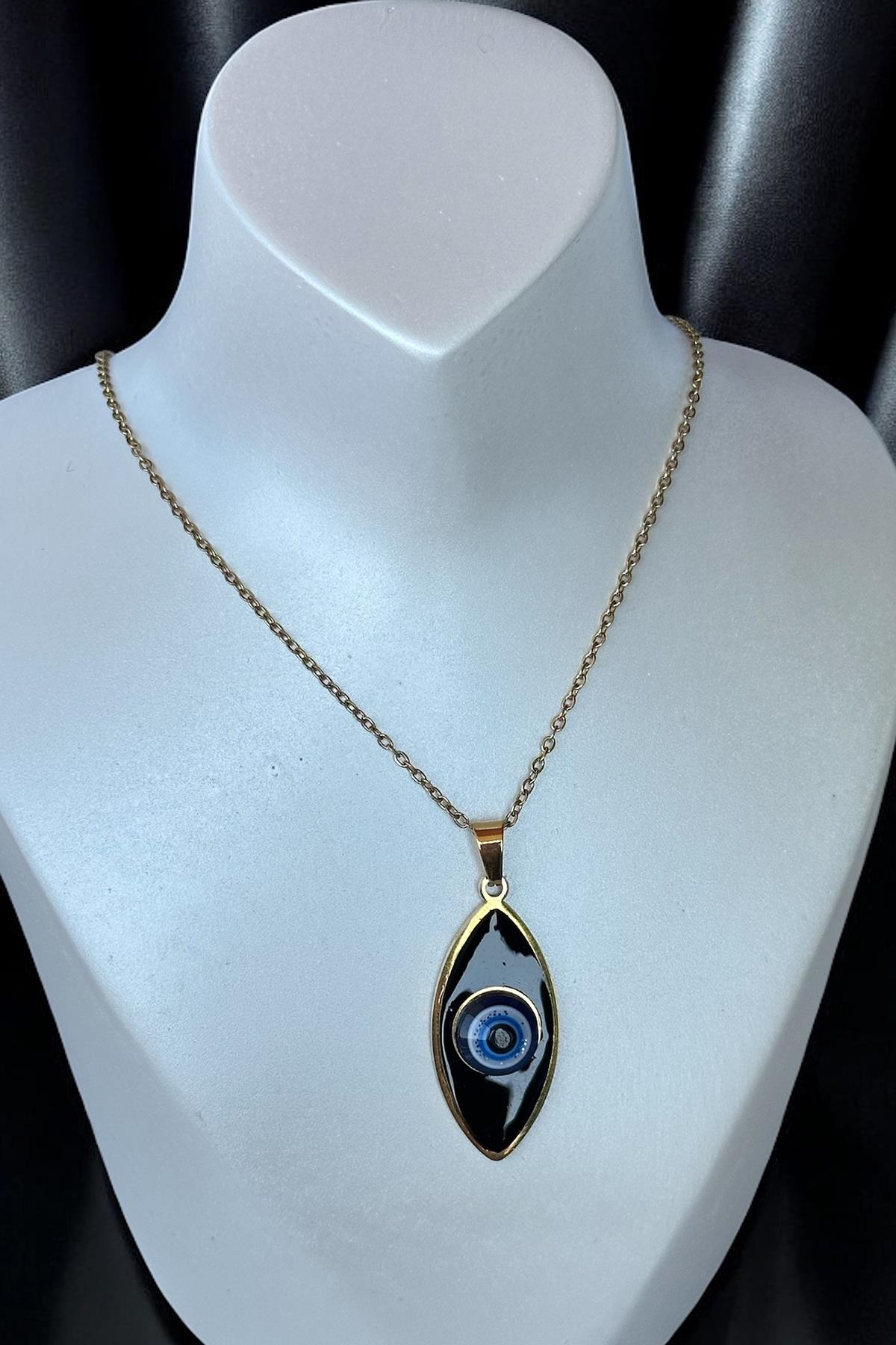 Altın Renk Göz Figürlü Çelik Kolye