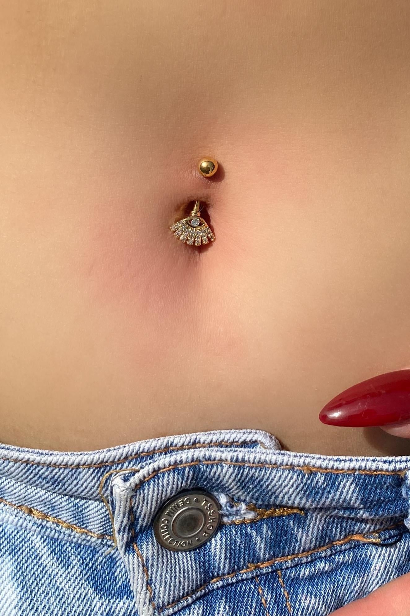 Altın Renk Göz Figürlü Cerrahi Çelik Göbek Piercing