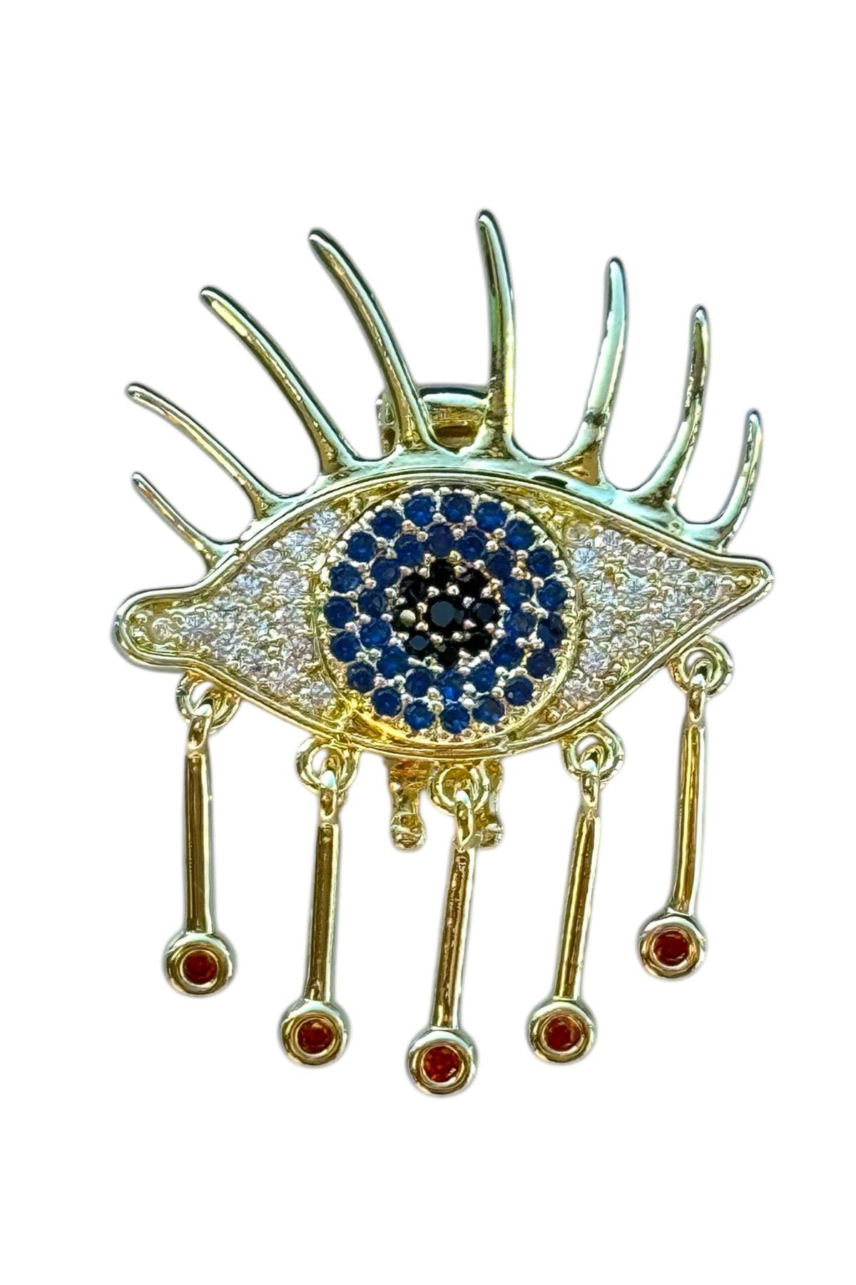 Altın Renk Göz Figürlü Taş Detaylı Ajda Charm / Kolye/ Bileklik Ucu