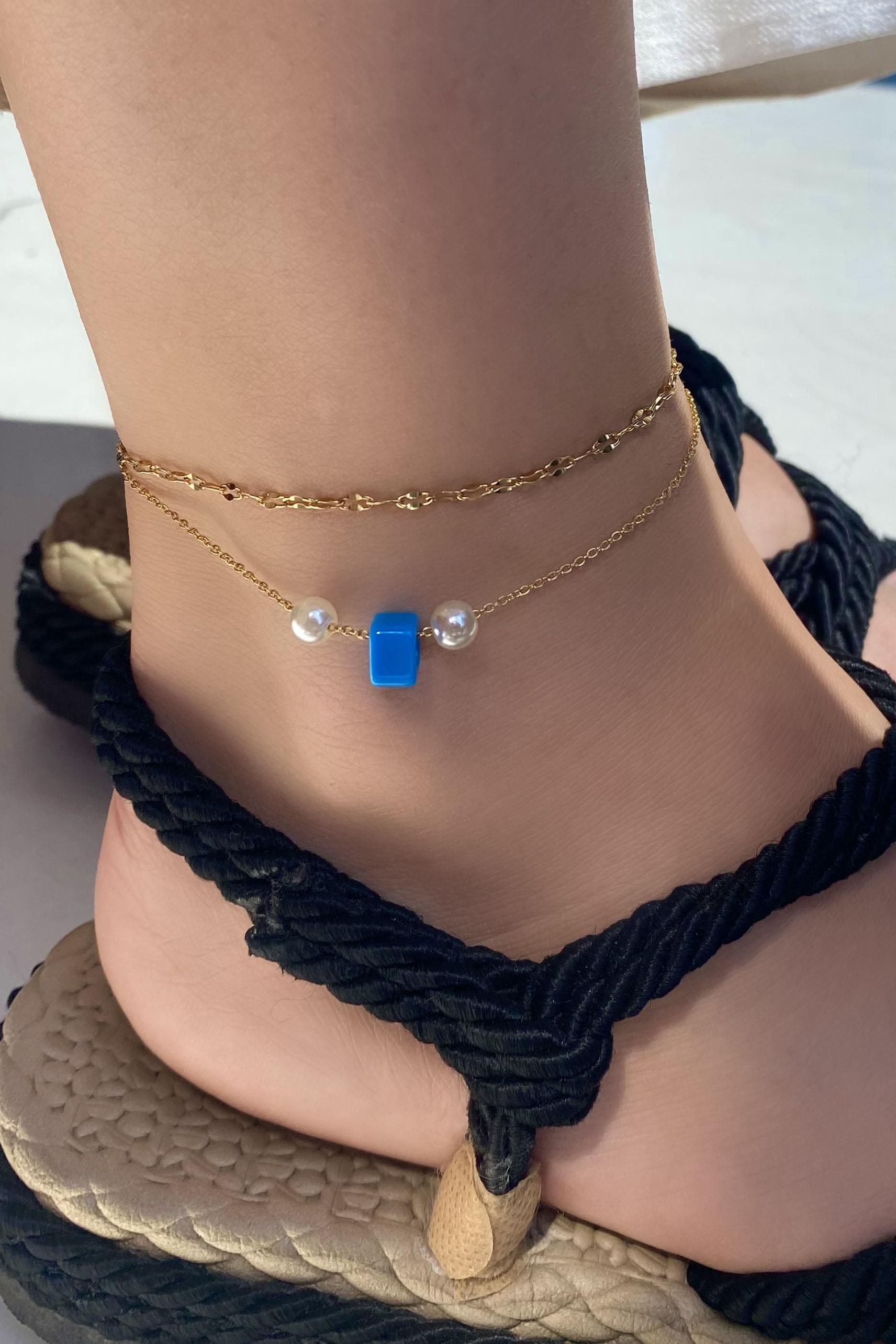 Altın Renk İnci Detaylı Çelik Halhal