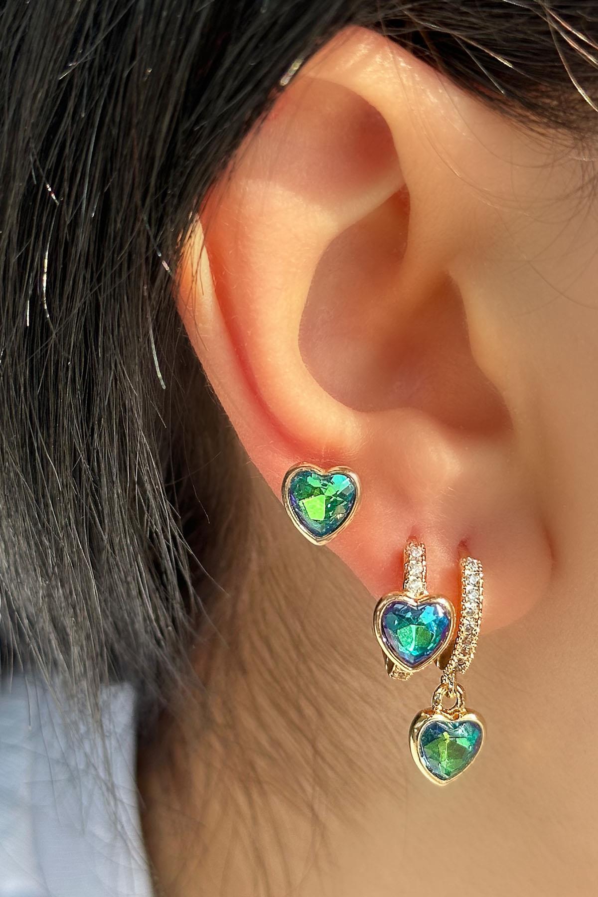 Altın Renk Kalp Figürlü 3'lü YSX Küpe Set