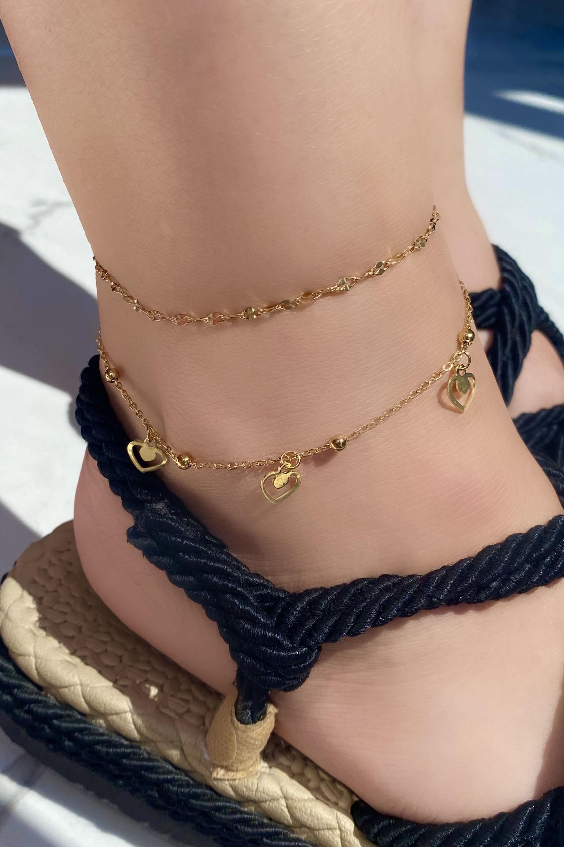 Altın Renk Kalp Figürlü Çelik Halhal