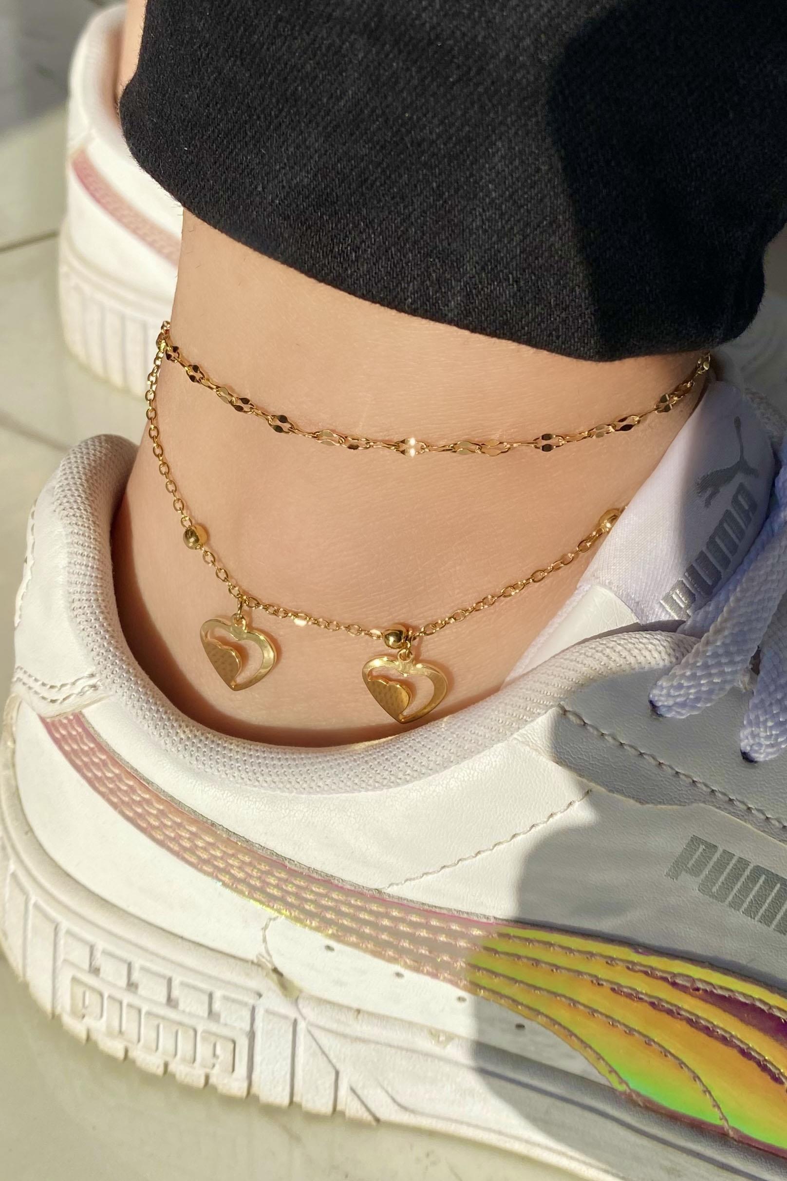 Altın Renk Kalp Figürlü Çelik Halhal