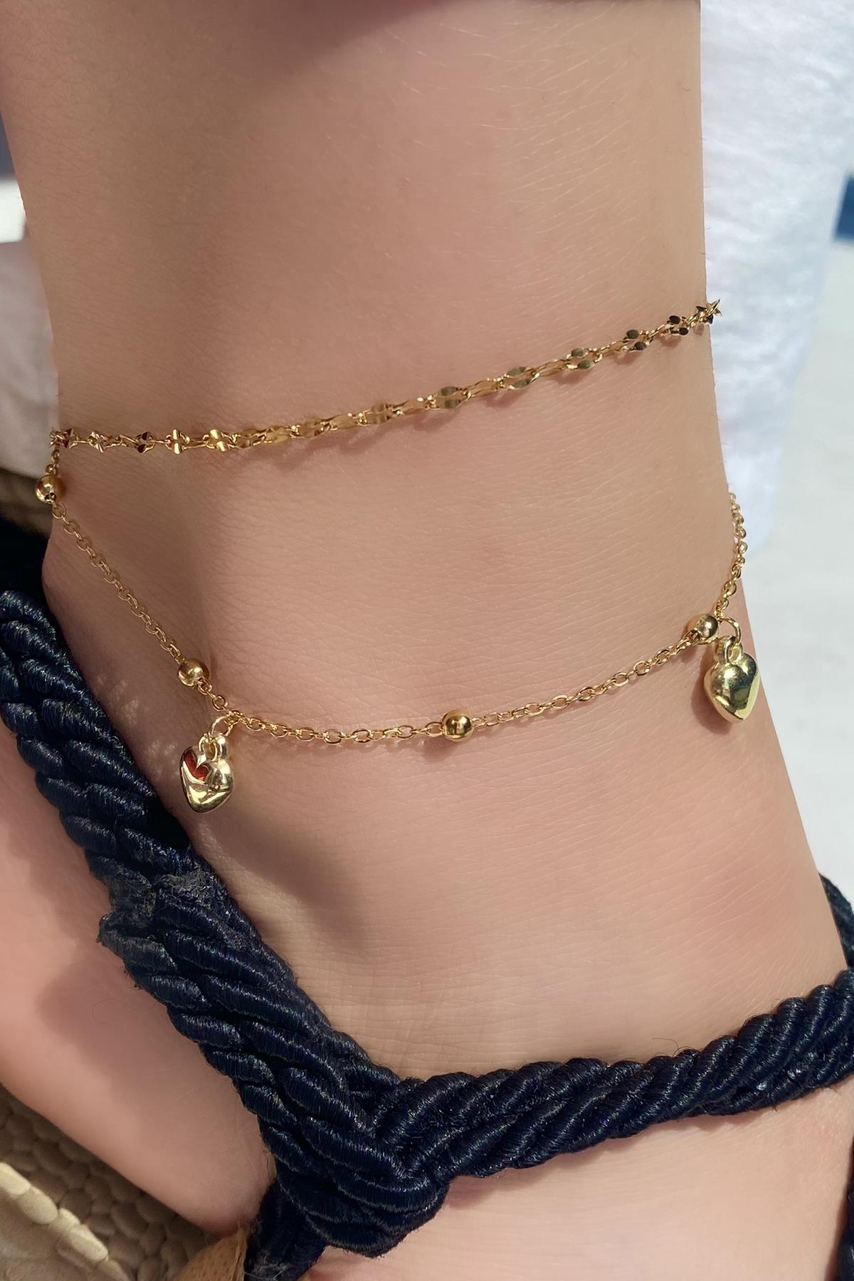 Altın Renk Kalp Figürlü Çelik Halhal