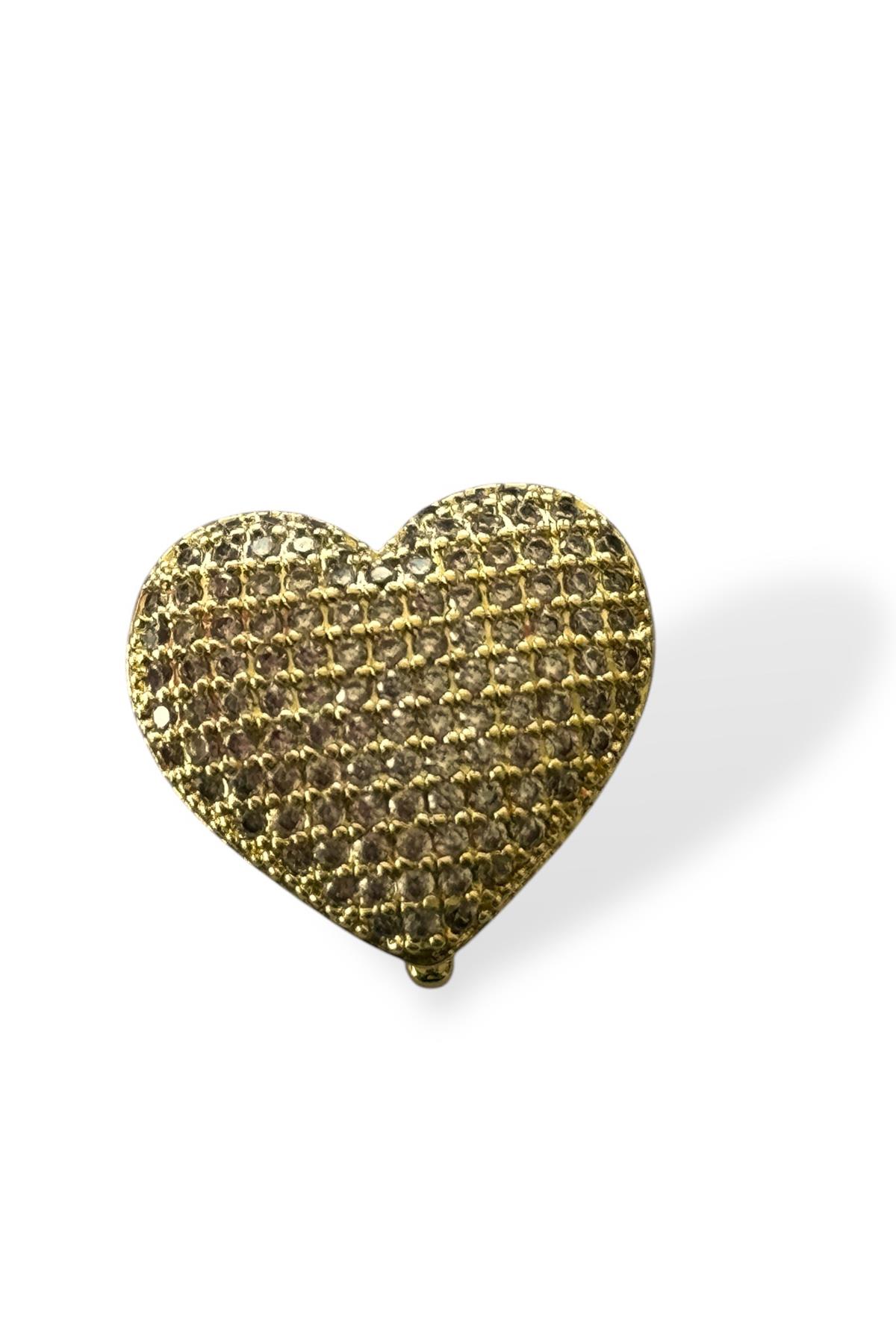 Altın Renk Kalp Figürlü Taş Detaylı Ajda Charm / Kolye/ Bileklik Ucu