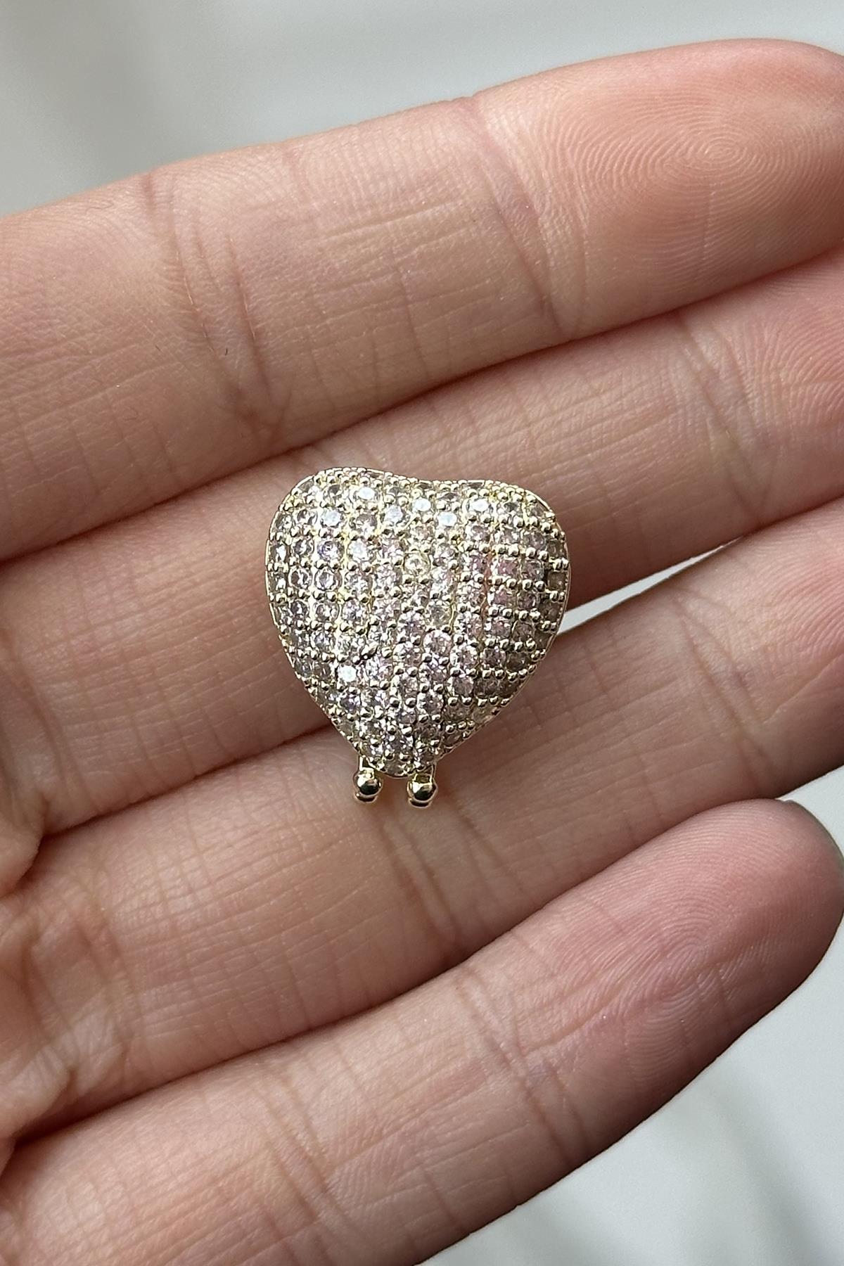 Altın Renk Kalp Figürlü Taş Detaylı Ajda Charm / Kolye/ Bileklik Ucu