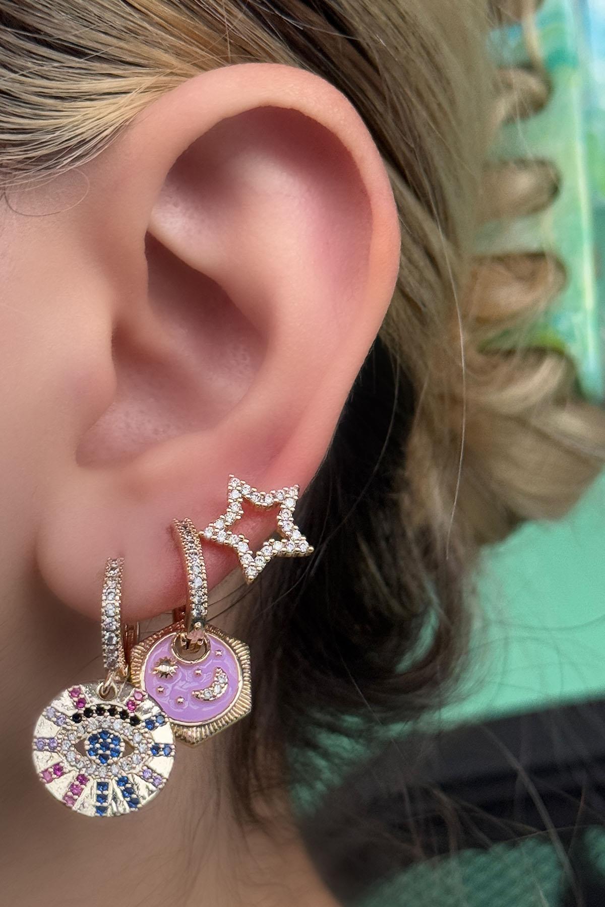 Altın Renk Karışık Figürlü Taş Detaylı VİP 3'lü YSX Küpe Set