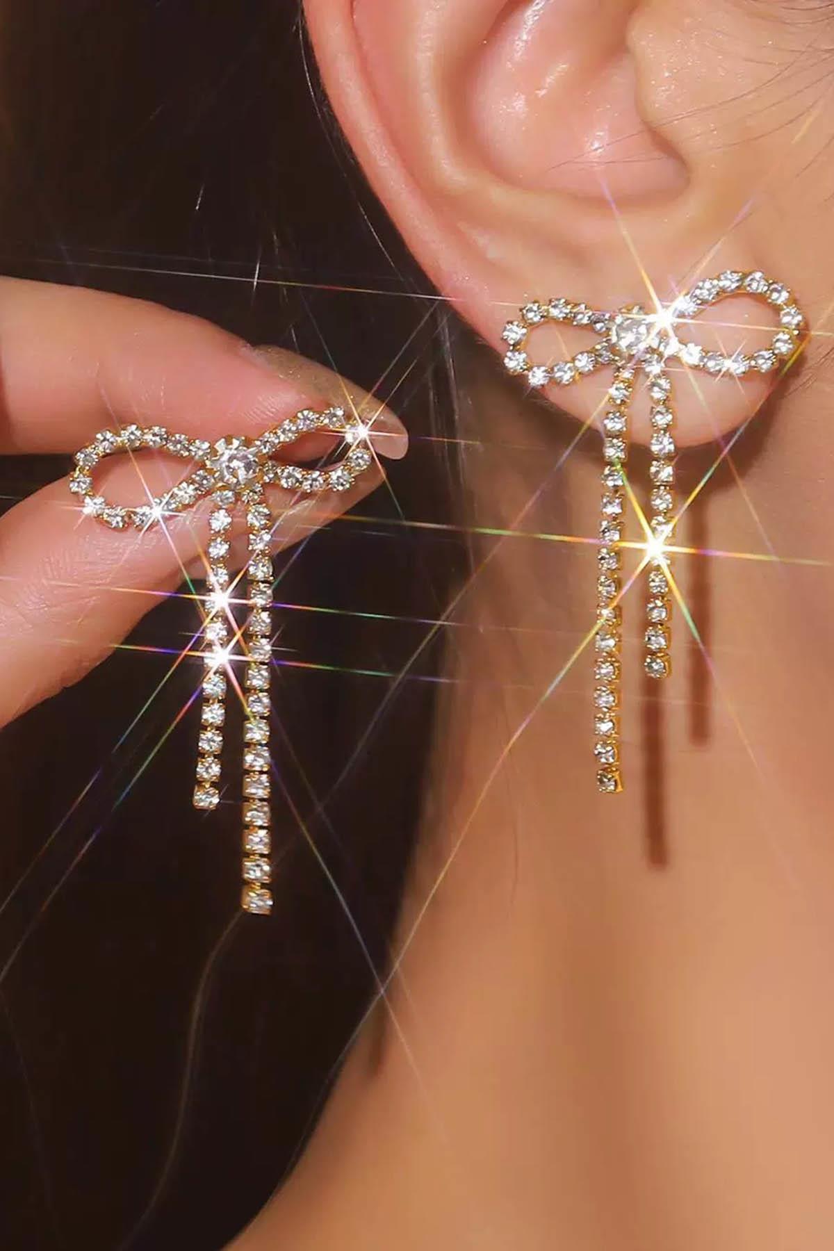 Altın Renk Kurdele Figürlü Taş Detaylı Ear Cuff (Tek)
