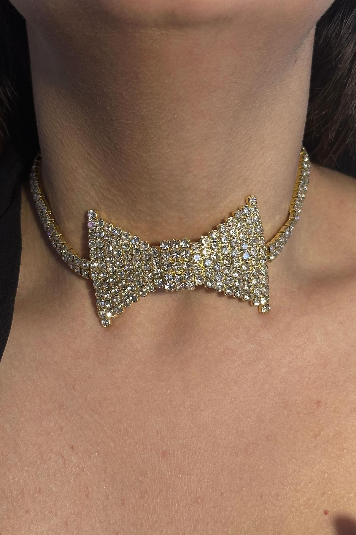 Altın Renk Kurdele Figürlü Tasarım Choker Kolye