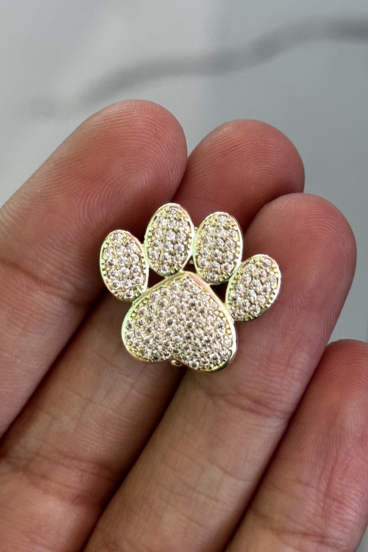 Altın Renk Pati Figürlü Taş Detaylı Ajda Charm / Kolye/ Bileklik Ucu