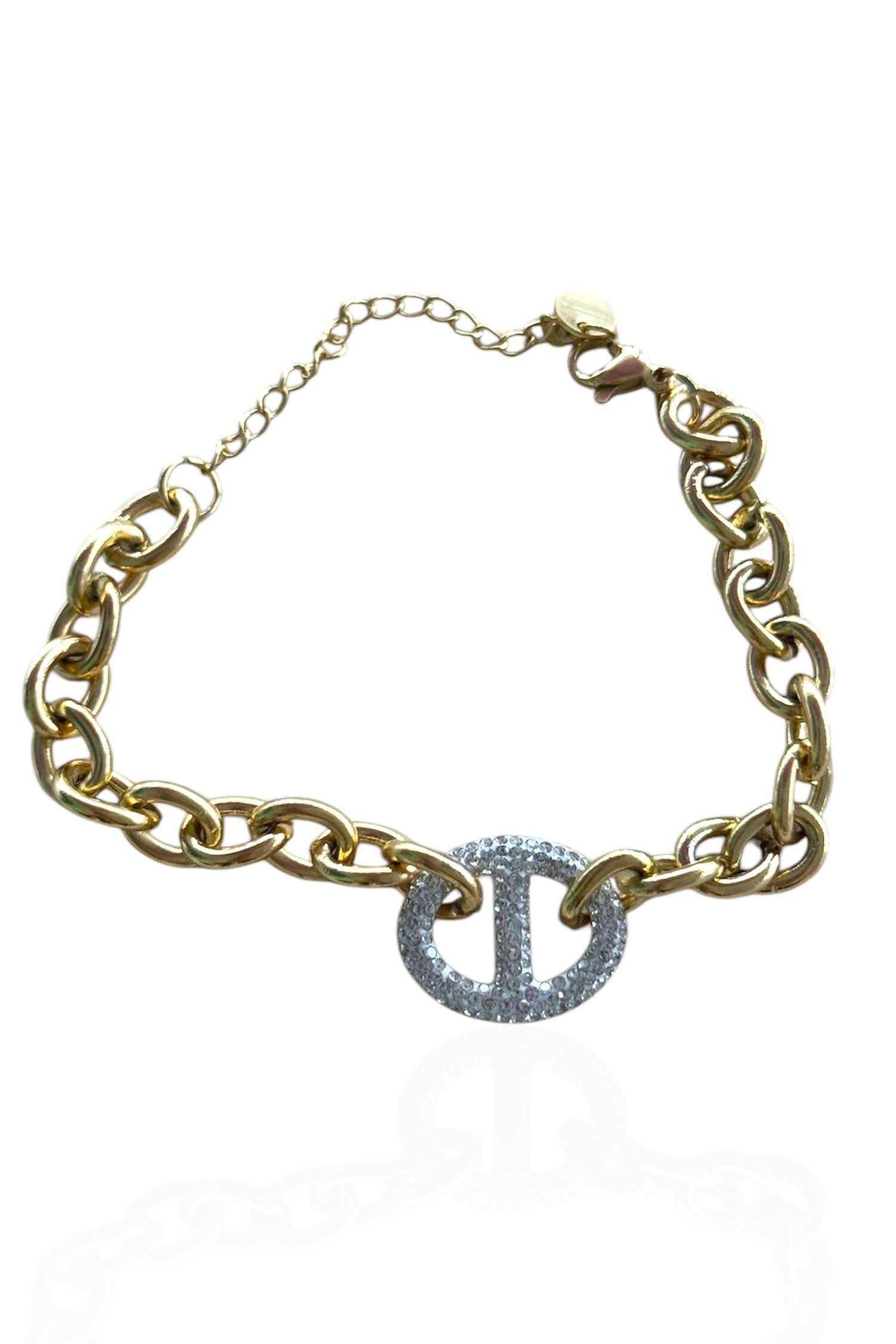 Altın Renk Taş Detaylı Çelik Bileklik