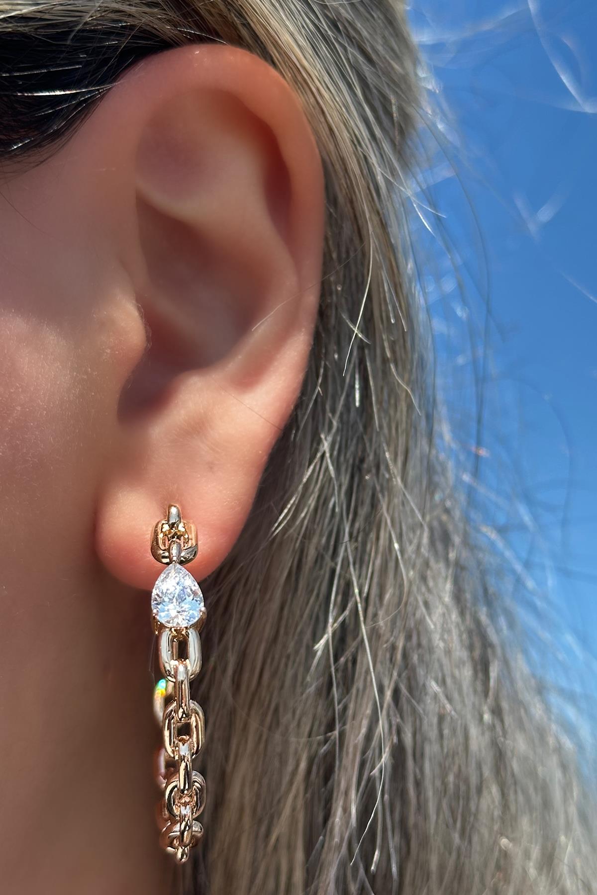 Altın Renk Taş Detaylı Çelik Halka Xuping VİP Küpe