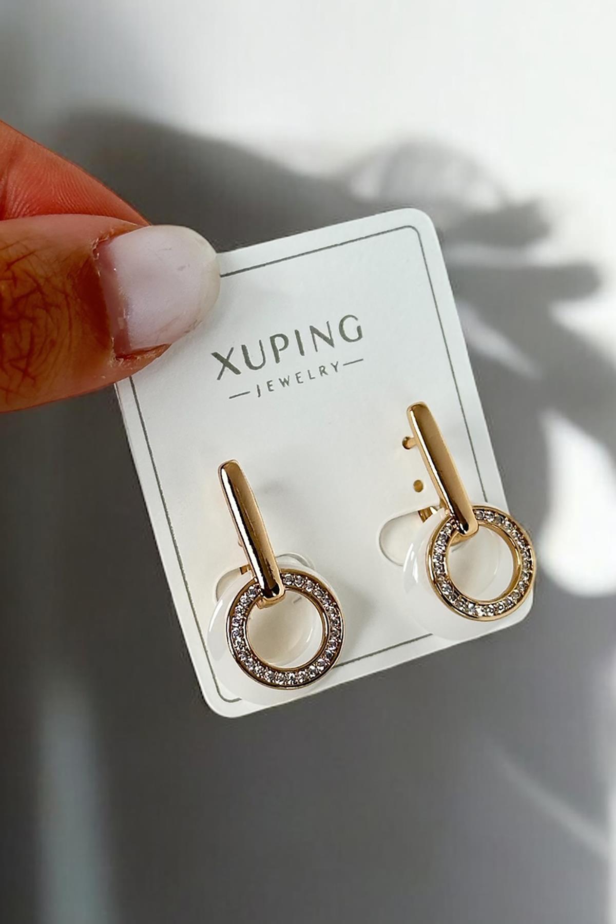 Altın Renk Taş Detaylı Çelik Xuping Küpe (Çift)