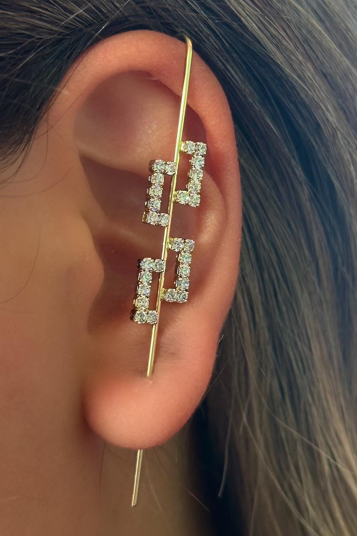 Altın Renk Taş Detaylı Çelik Xuping Küpe (Çift)