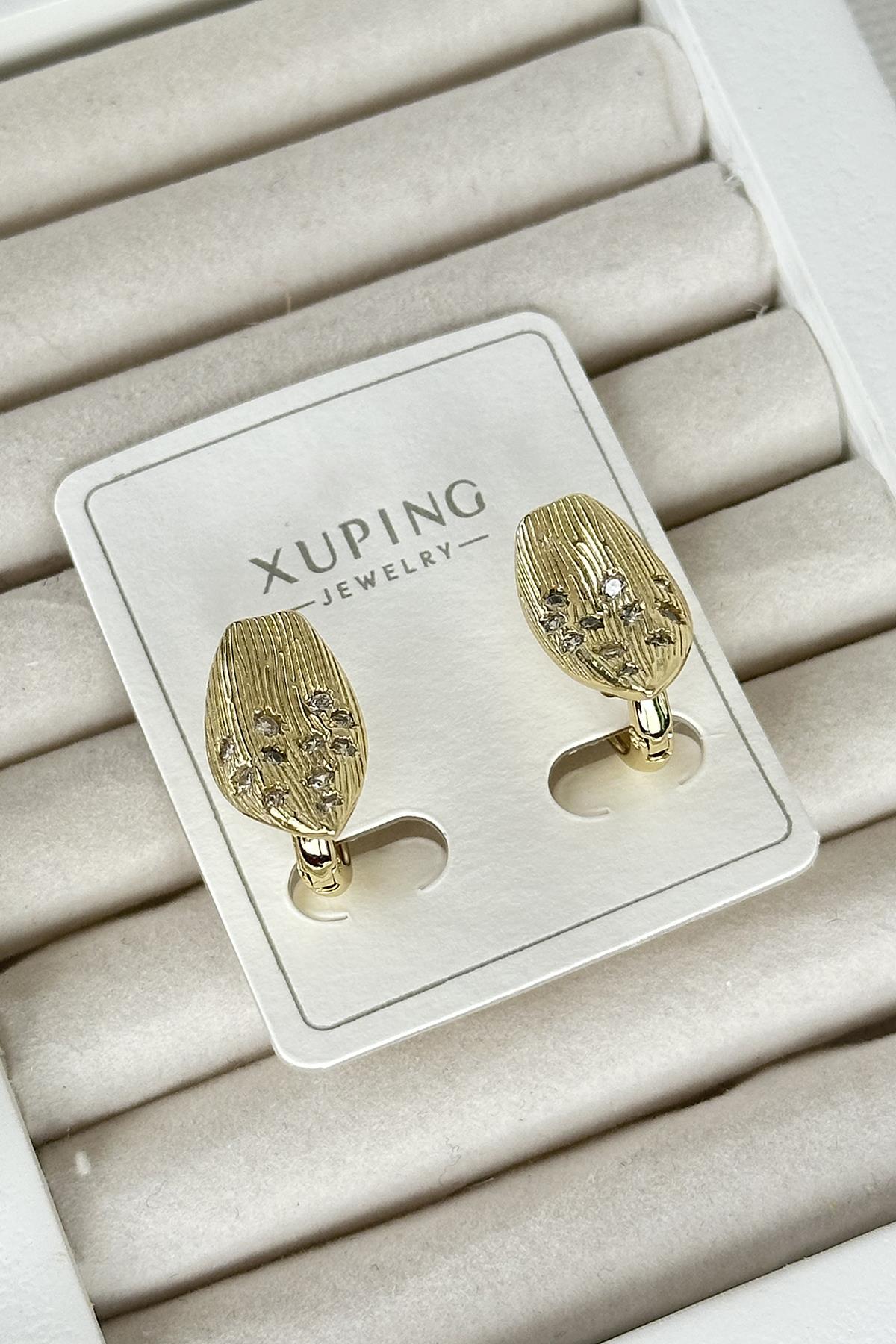 Altın Renk Taş Detaylı Çelik Xuping Küpe (Çift)