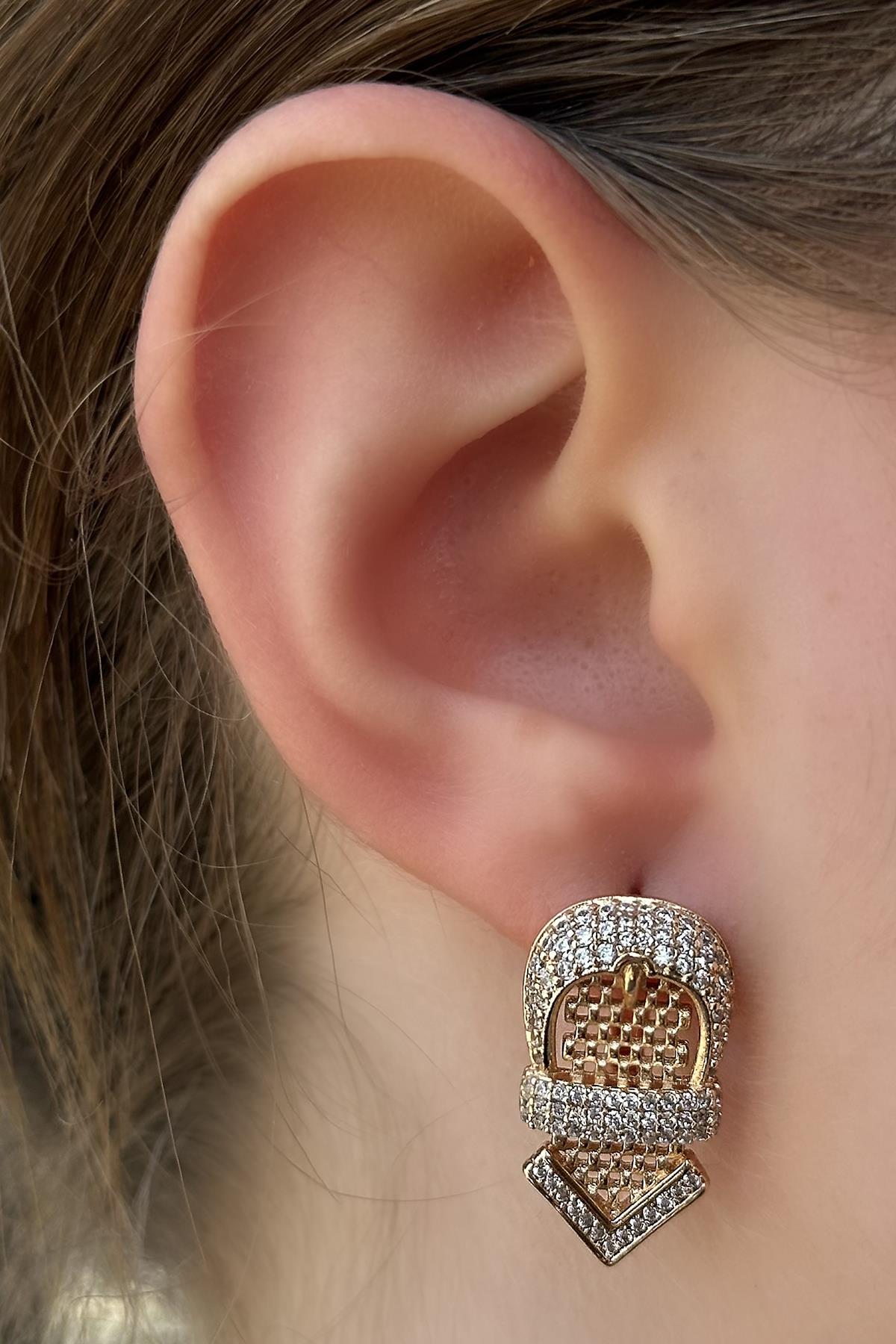 Altın Renk Taş Detaylı Çelik Xuping Küpe (Çift)