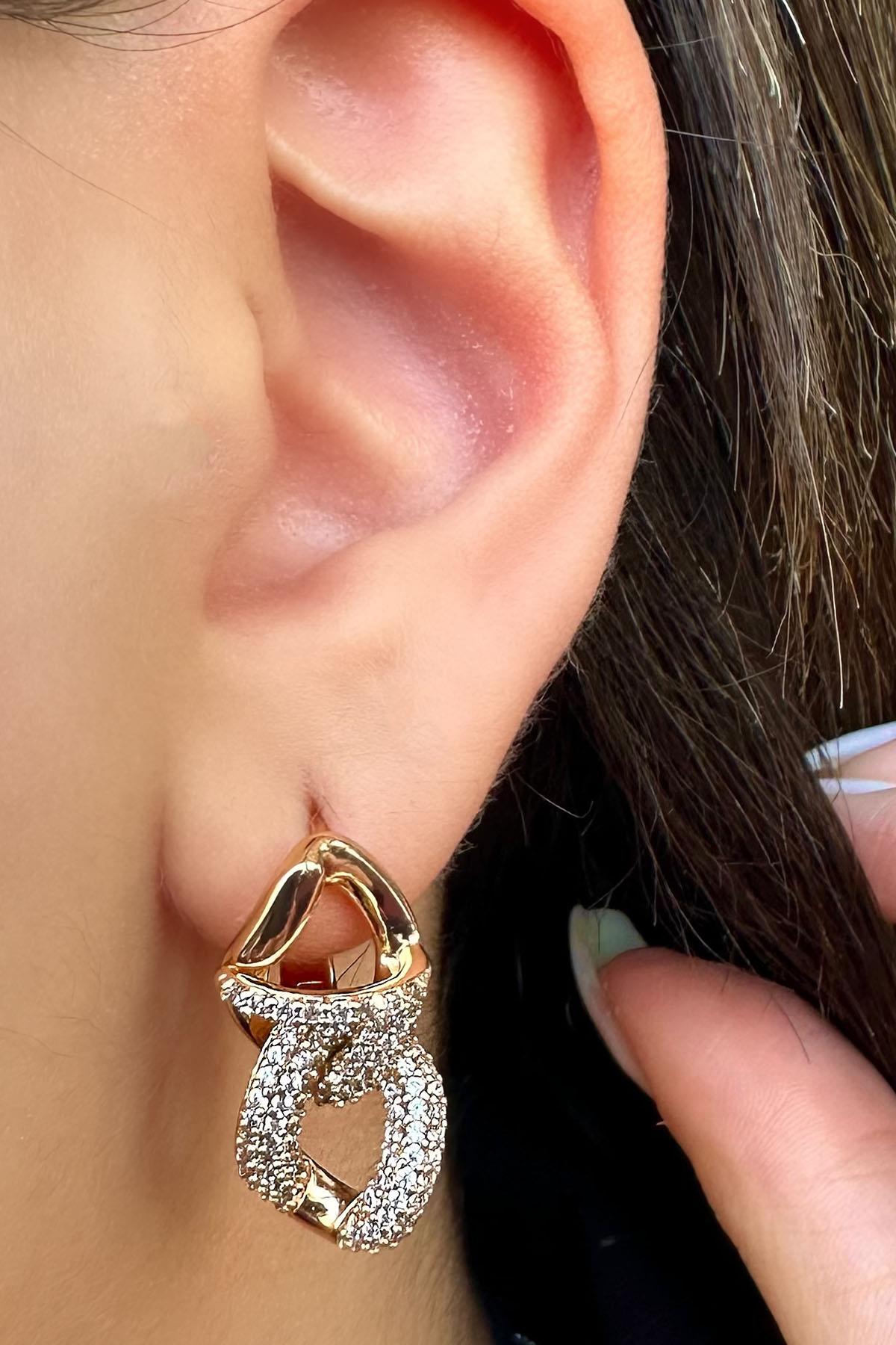 Altın Renk Taş Detaylı Çelik Xuping VİP Küpe (Çift)