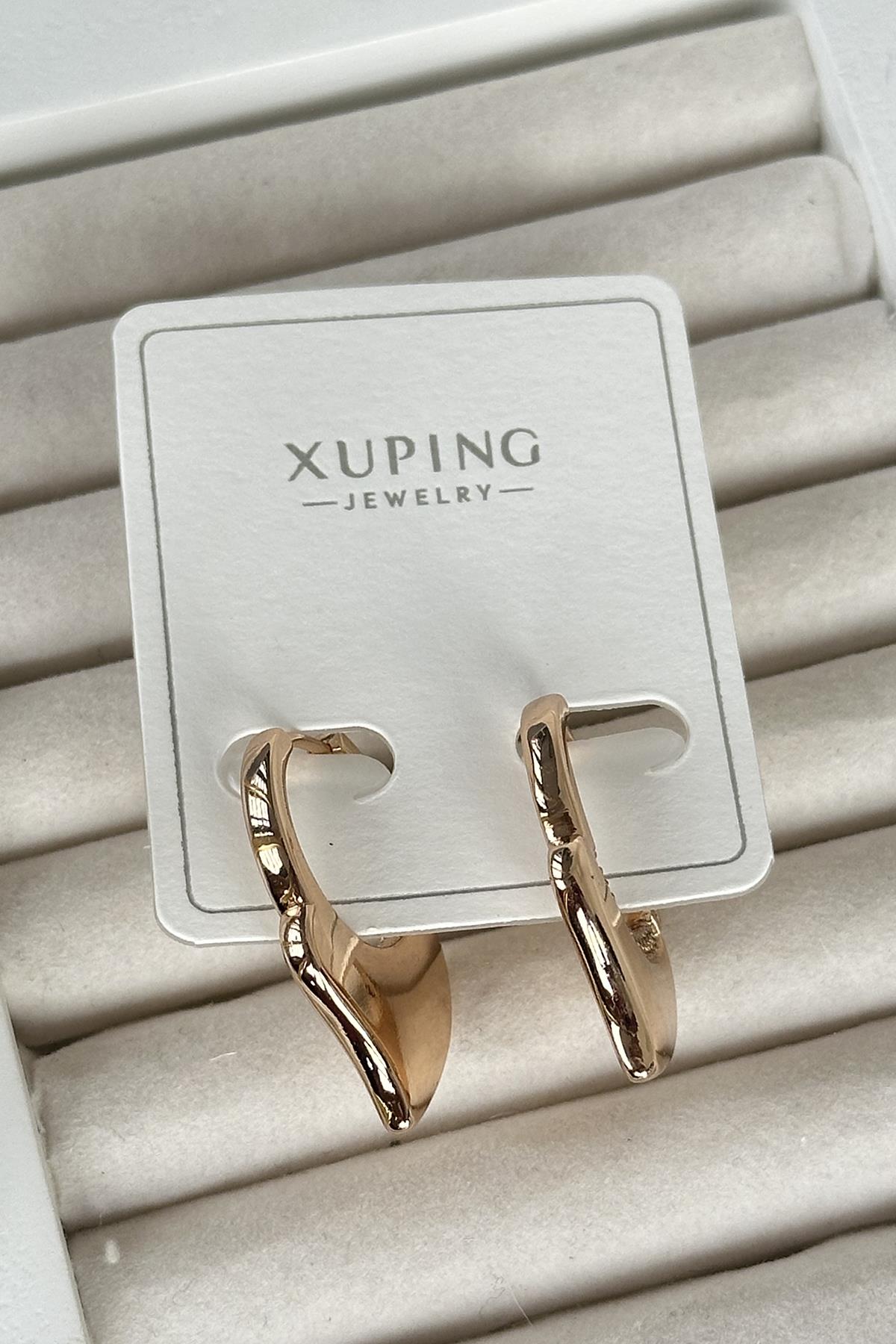 Altın Renk Taş Detaylı Halka Çelik Xuping Küpe (Çift)