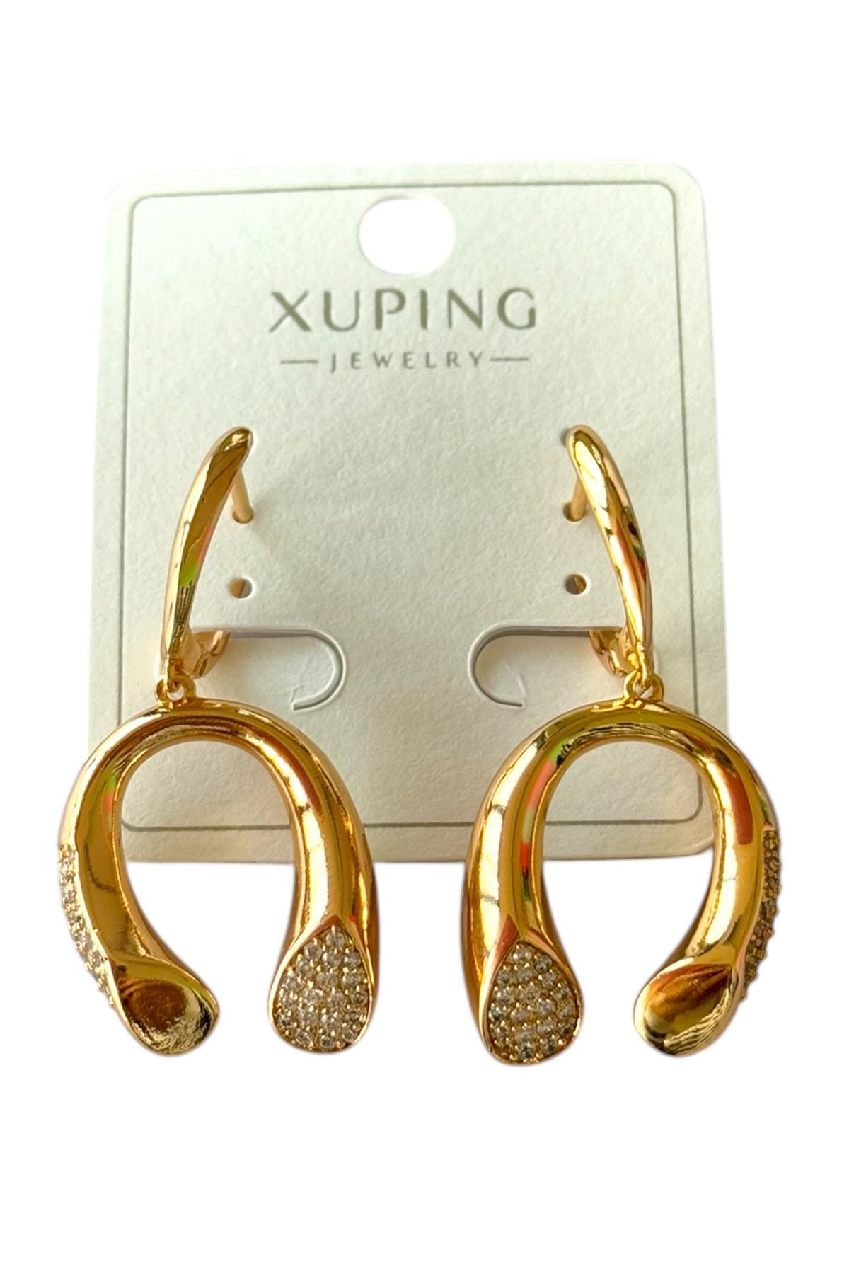 Altın Renk Taş Detaylı Sallantılı Çelik Xuping Küpe (Çift)