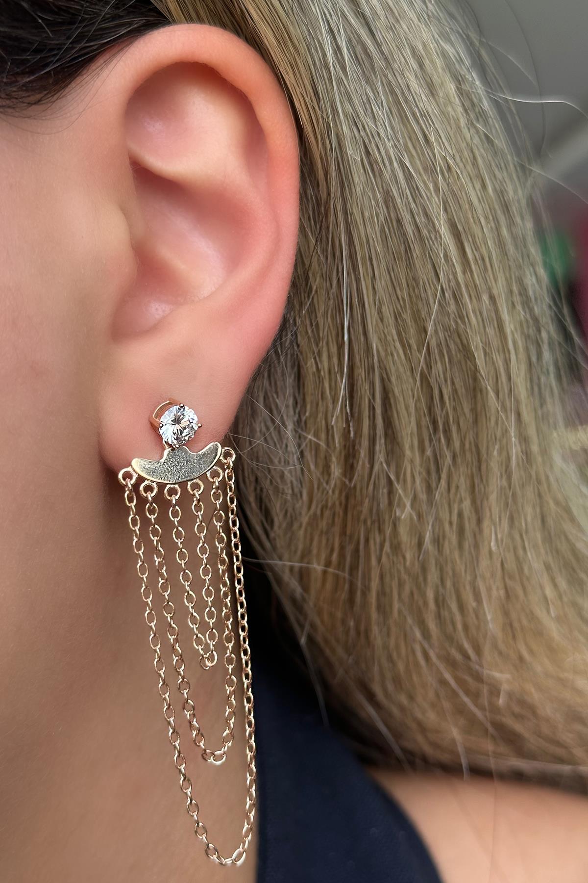 Altın Renk Taş Detaylı Sallantılı Çelik Xuping Küpe (Çift)