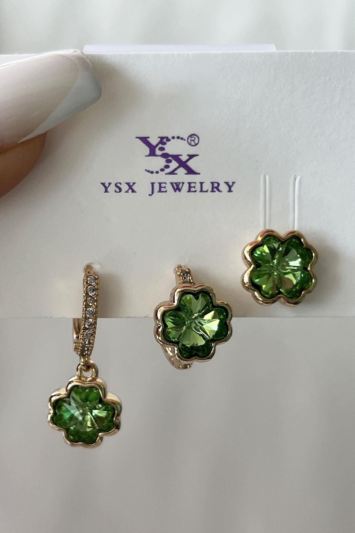 Altın Renk Taş Detaylı VİP 3'lü YSX Küpe Set