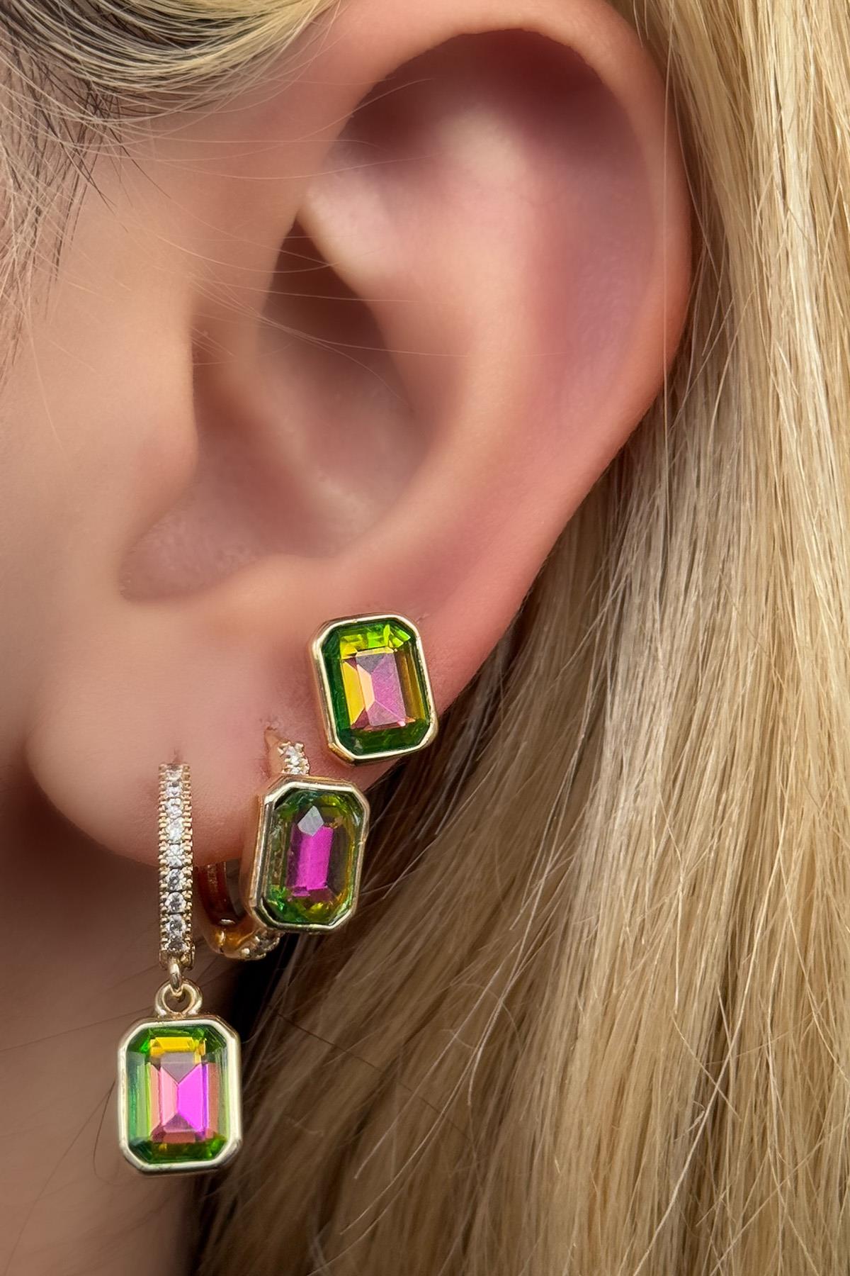 Altın Renk Taş Detaylı VİP 3'lü YSX Küpe Set