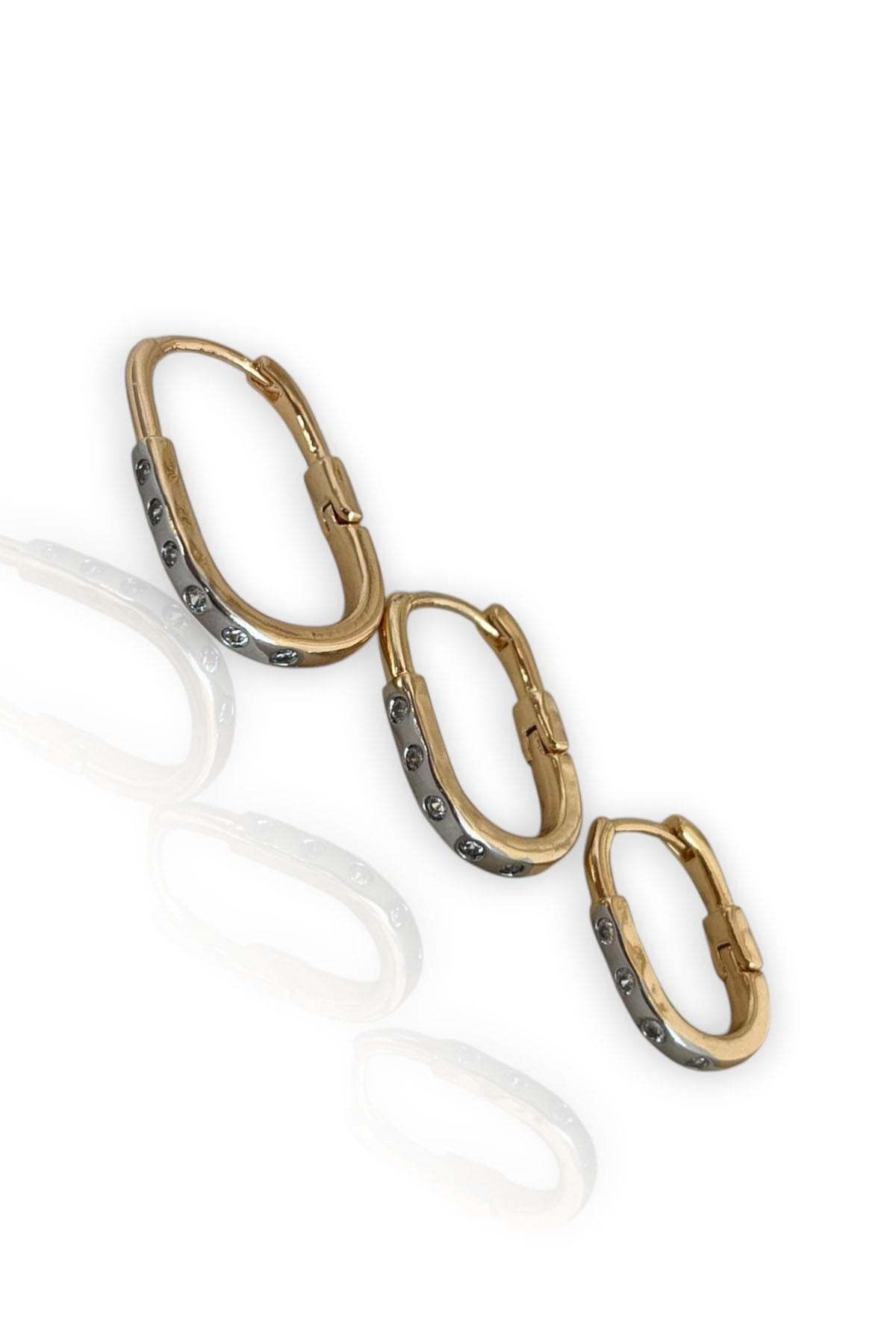 Altın Renk Taş Detaylı VİP 3'lü YSX Küpe Set