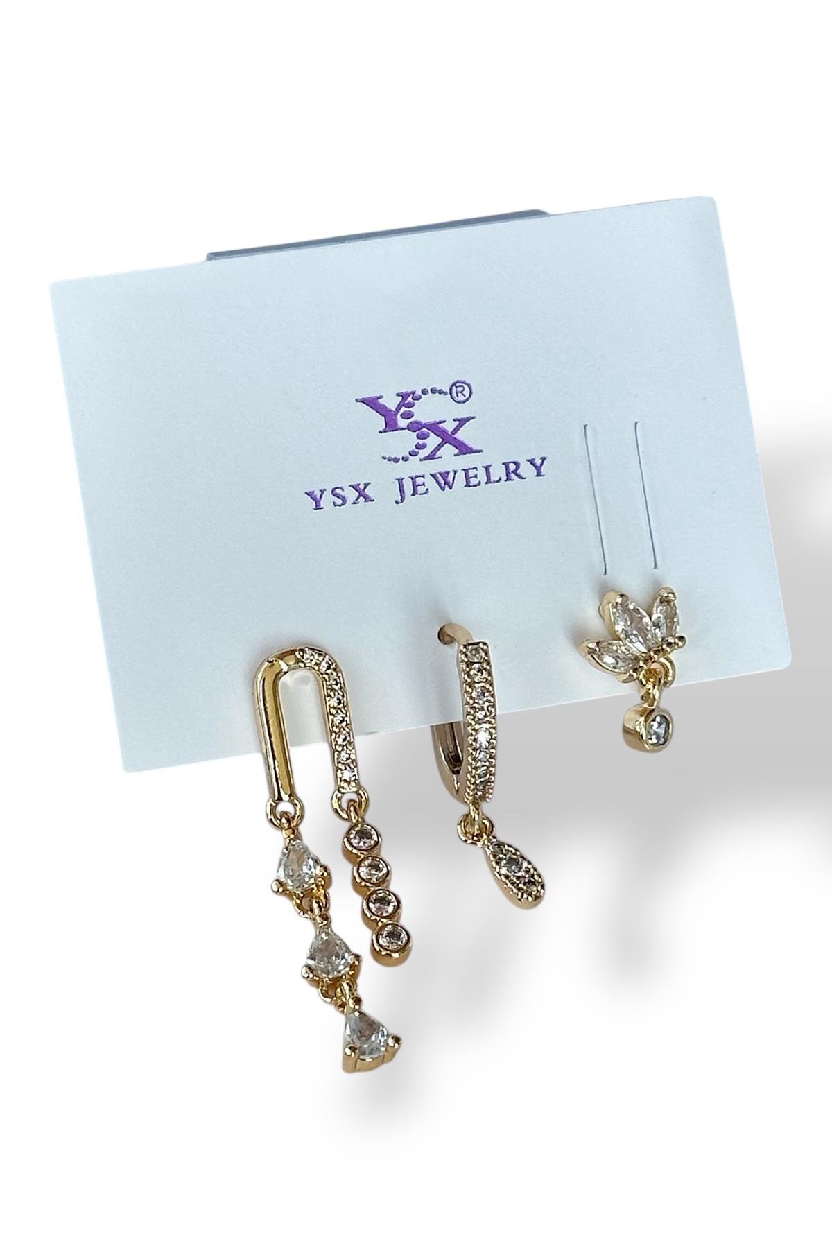 Takıştır Bijuteri Online Altın Renk Taş Detaylı VİP 3'lü YSX