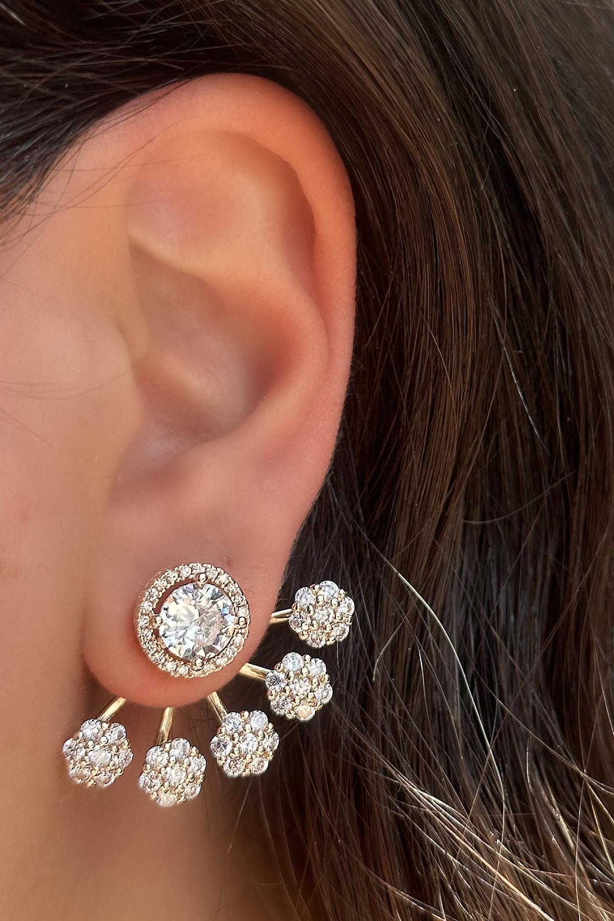 Altın Renk Taş Detaylı YSX Küpe (Çift)