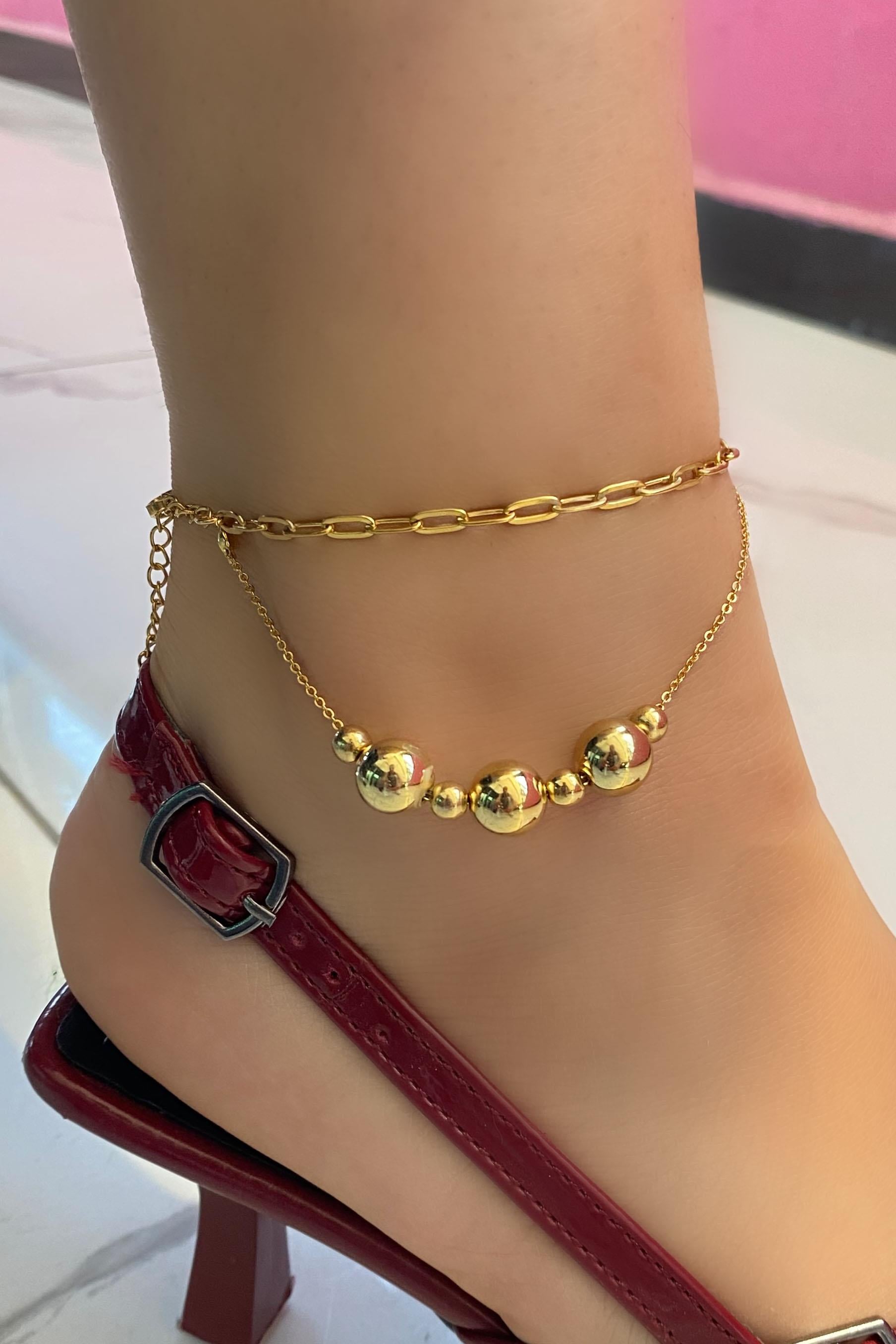 Altın Renk Top Figürlü Çelik Halhal