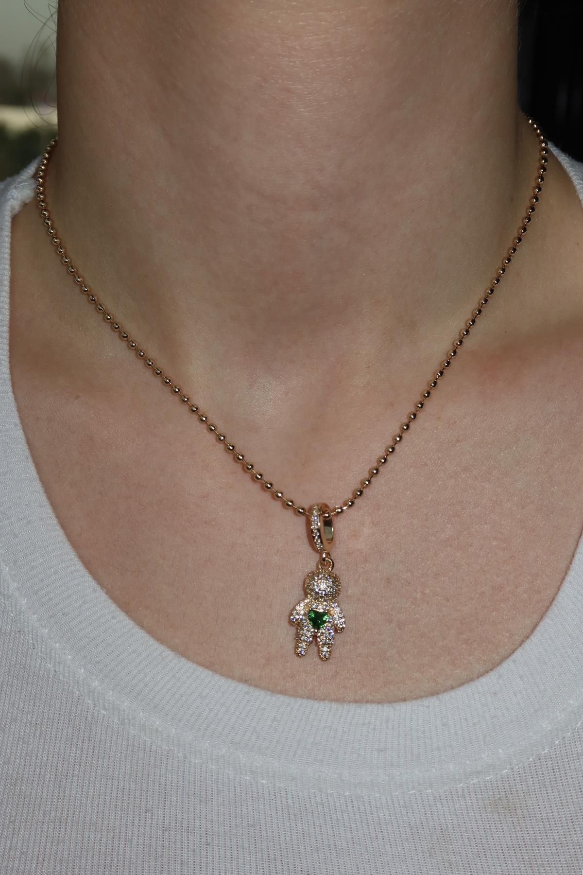 Altın Renk Yeşil Taş Detaylı YSX Kolye