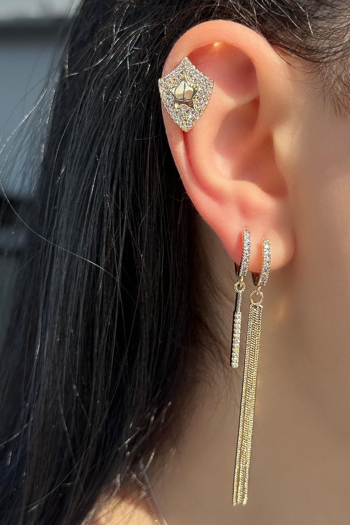 Altın Renk Yıldız Figürlü 3'lü YSX Küpe Set